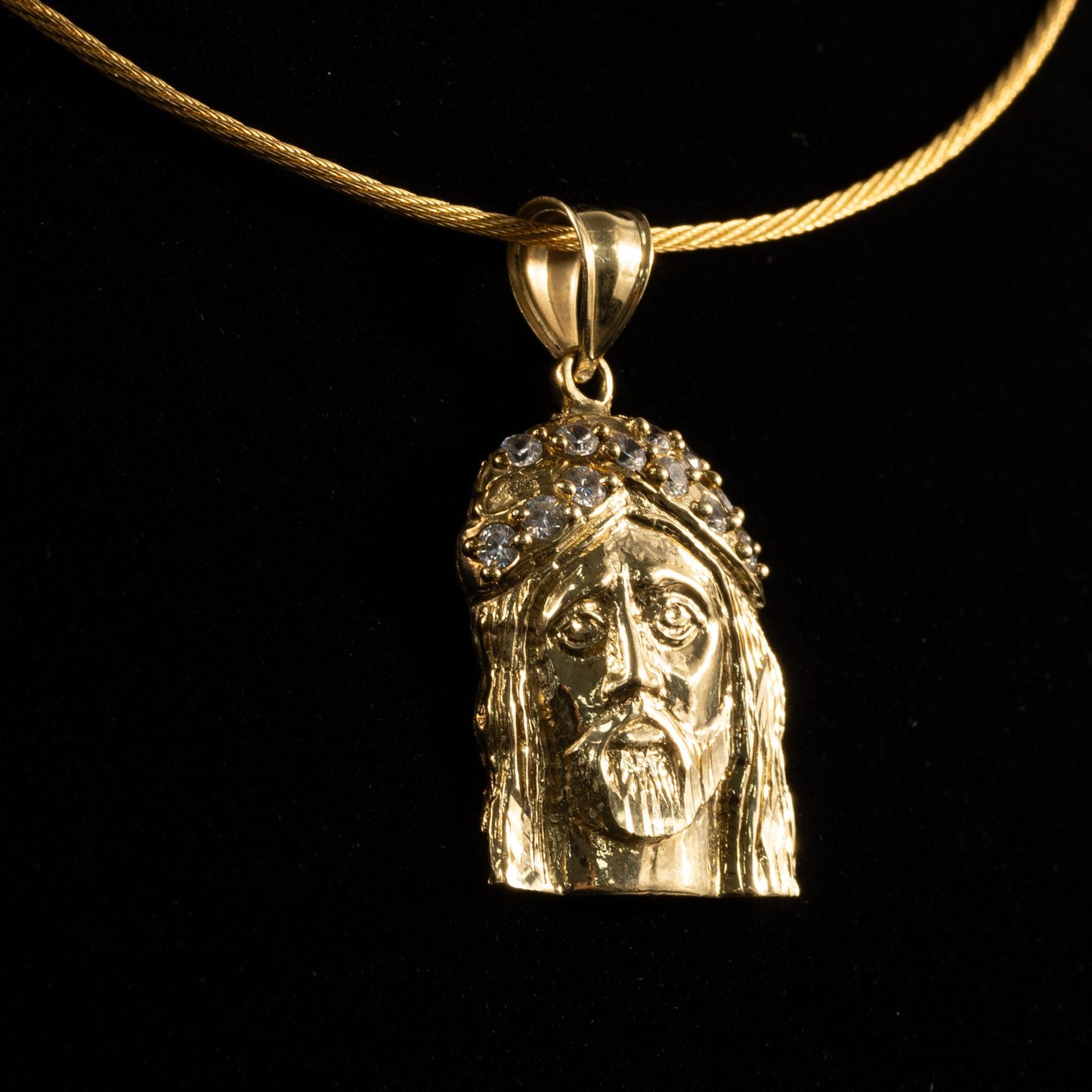 Jesus w CZ Crown 10k Yellow Gold Pendant