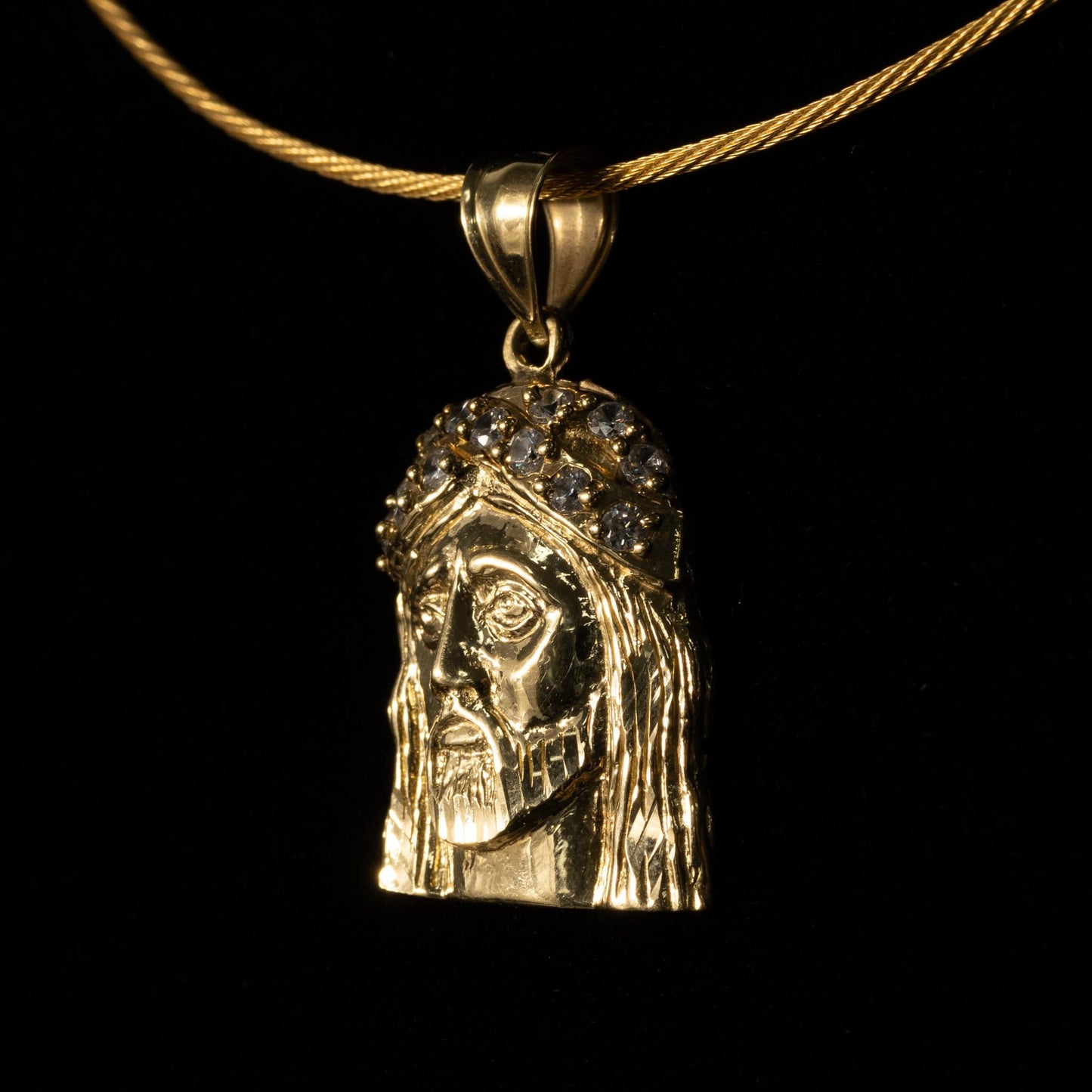 Jesus w CZ Crown 10k Yellow Gold Pendant