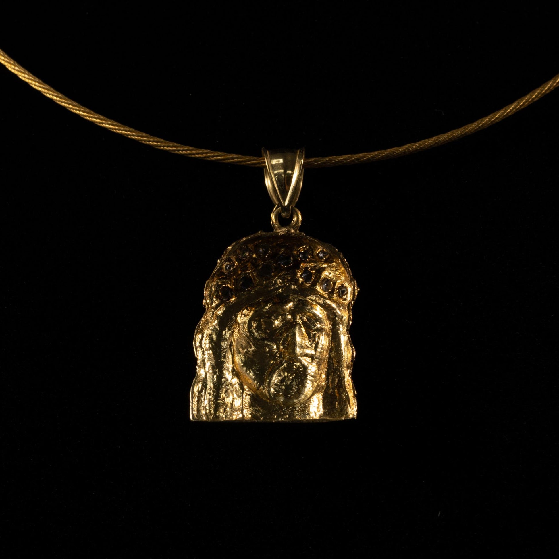 Jesus w CZ Crown 10k Yellow Gold Pendant