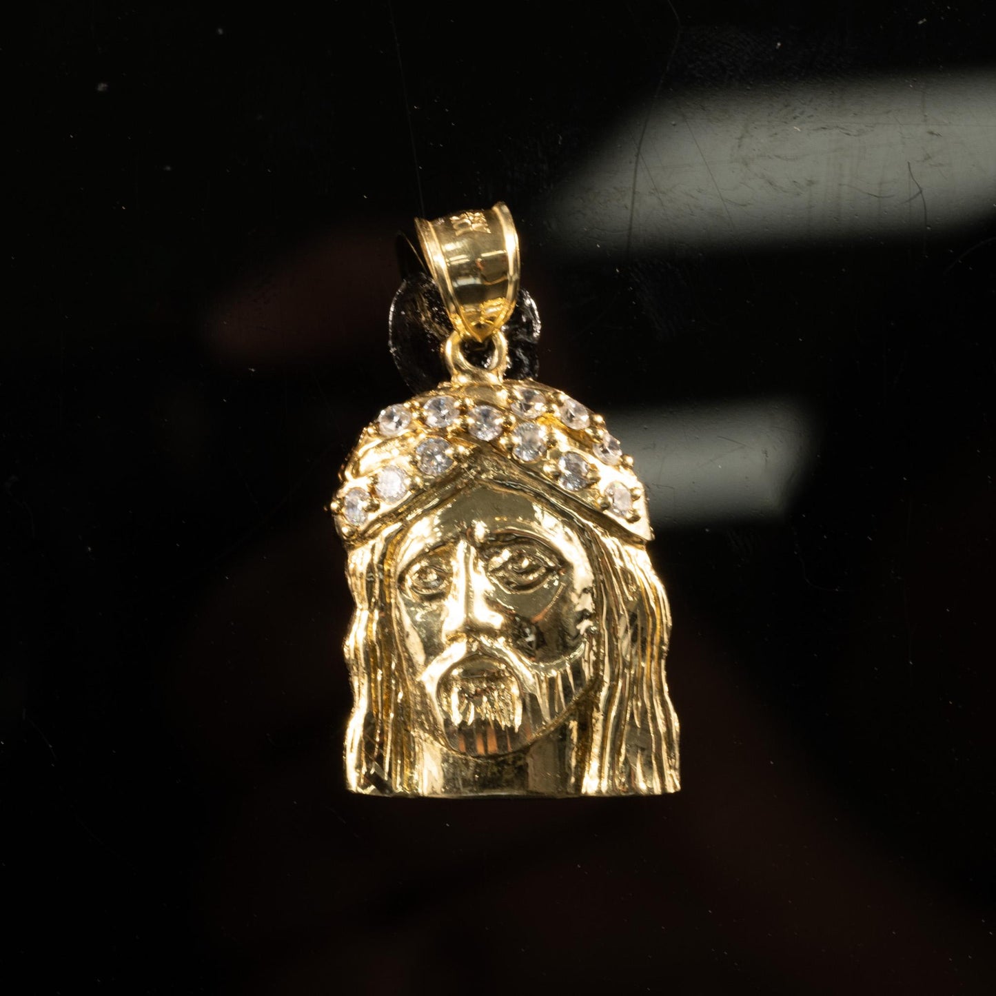 Jesus w CZ Crown 10k Yellow Gold Pendant