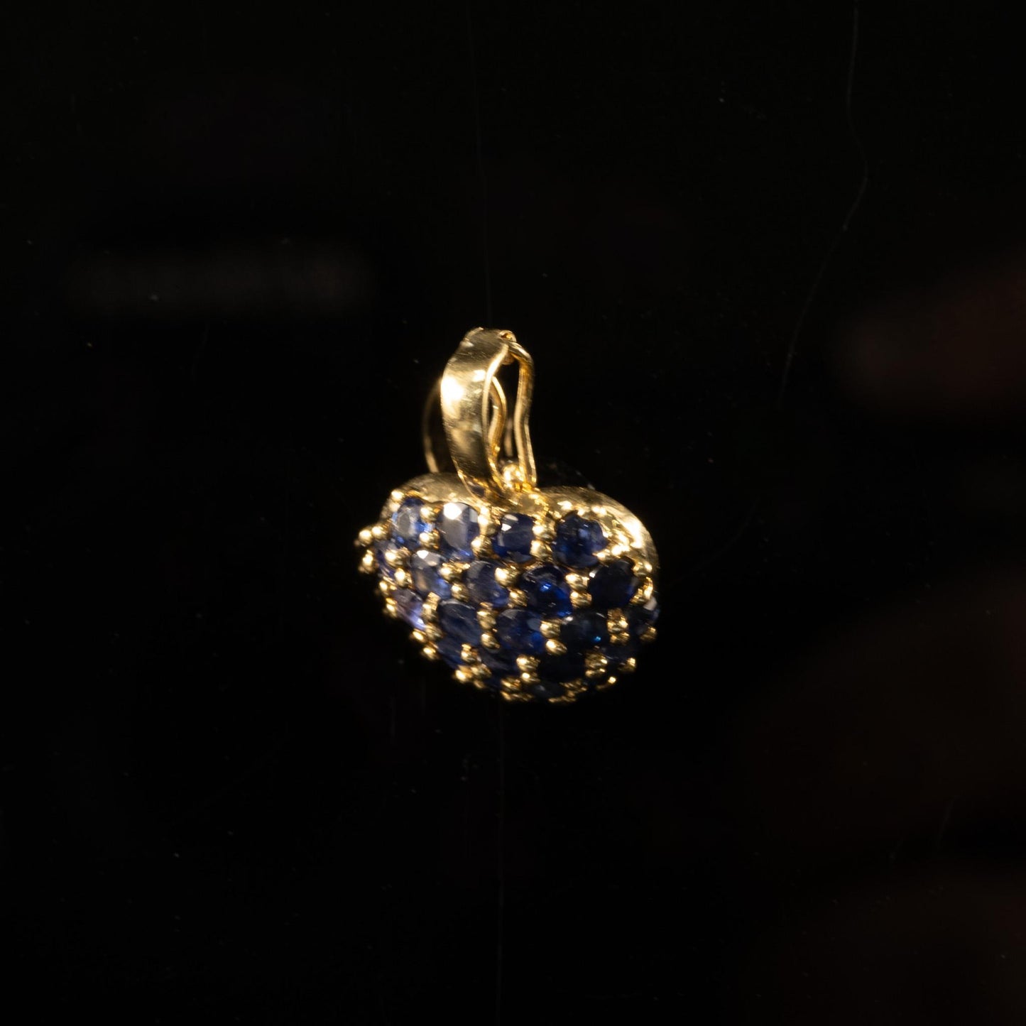 Blue Sapphire Pave Heart 14k Yellow Gold Pendant