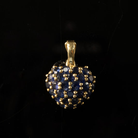 Blue Sapphire Pave Heart 14k Yellow Gold Pendant