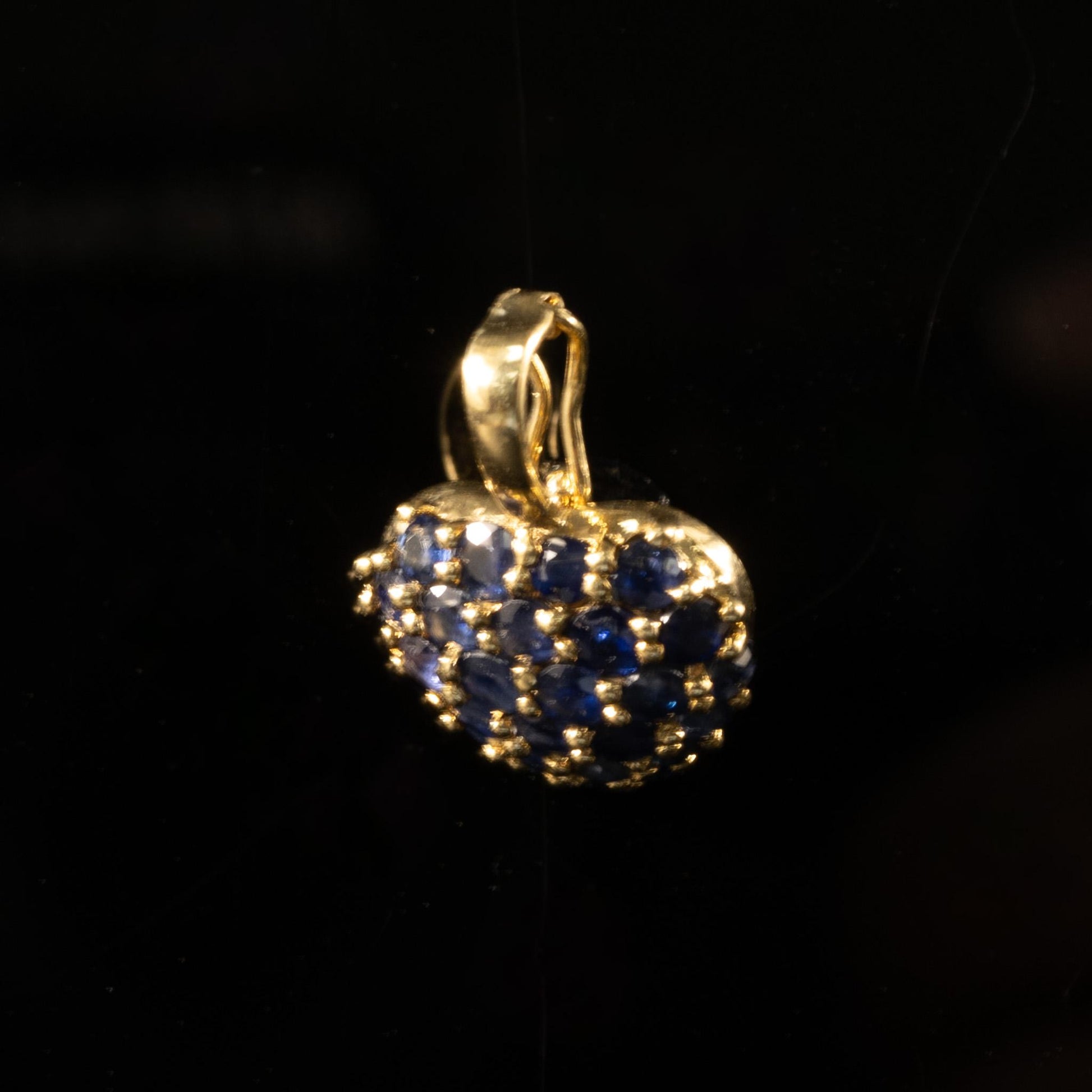 Blue Sapphire Pave Heart 14k Yellow Gold Pendant