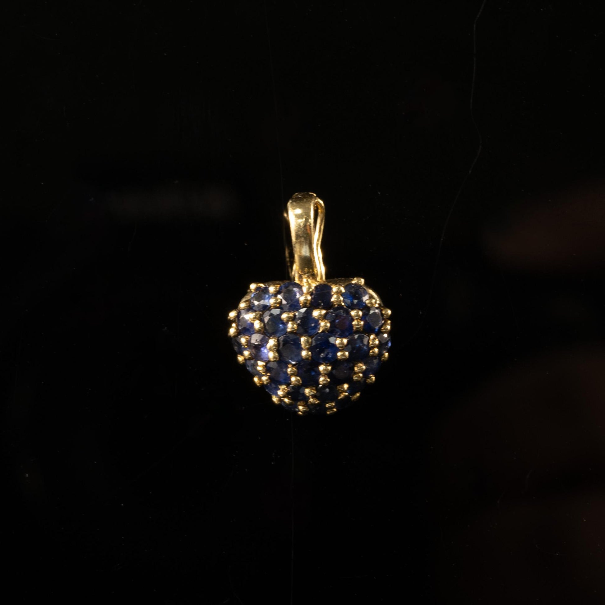 Blue Sapphire Pave Heart 14k Yellow Gold Pendant