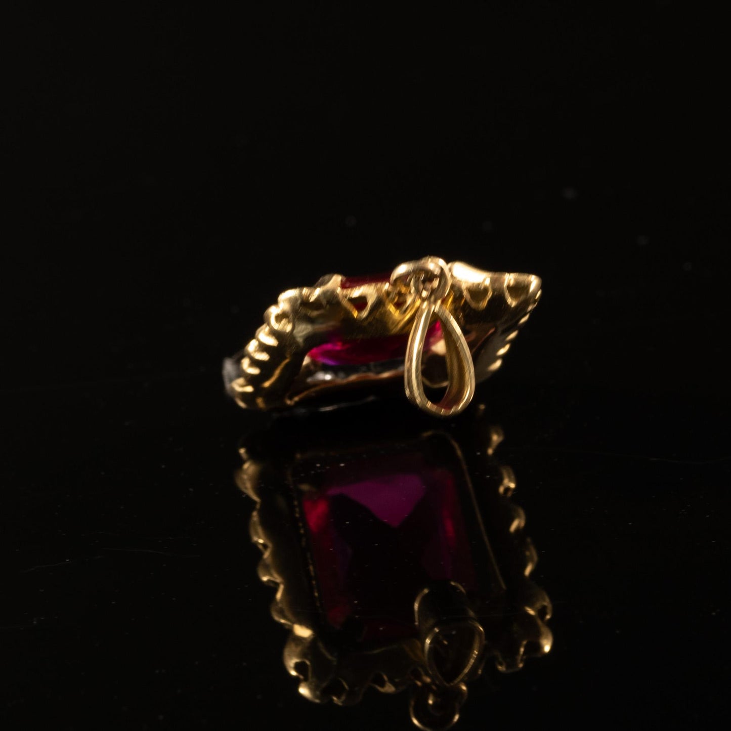 Vintage Ruby Rectangular Radiant 14k Gold Frame Pendant