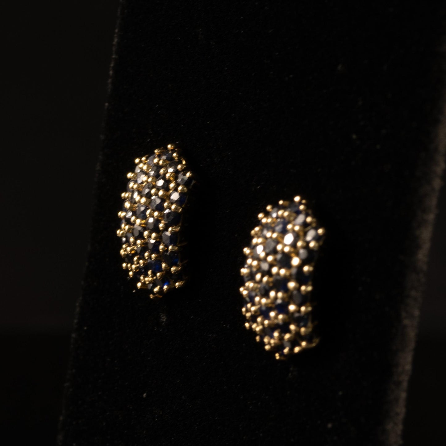 Blue Sapphire Pave Hexagon Yellow Gold Earrings