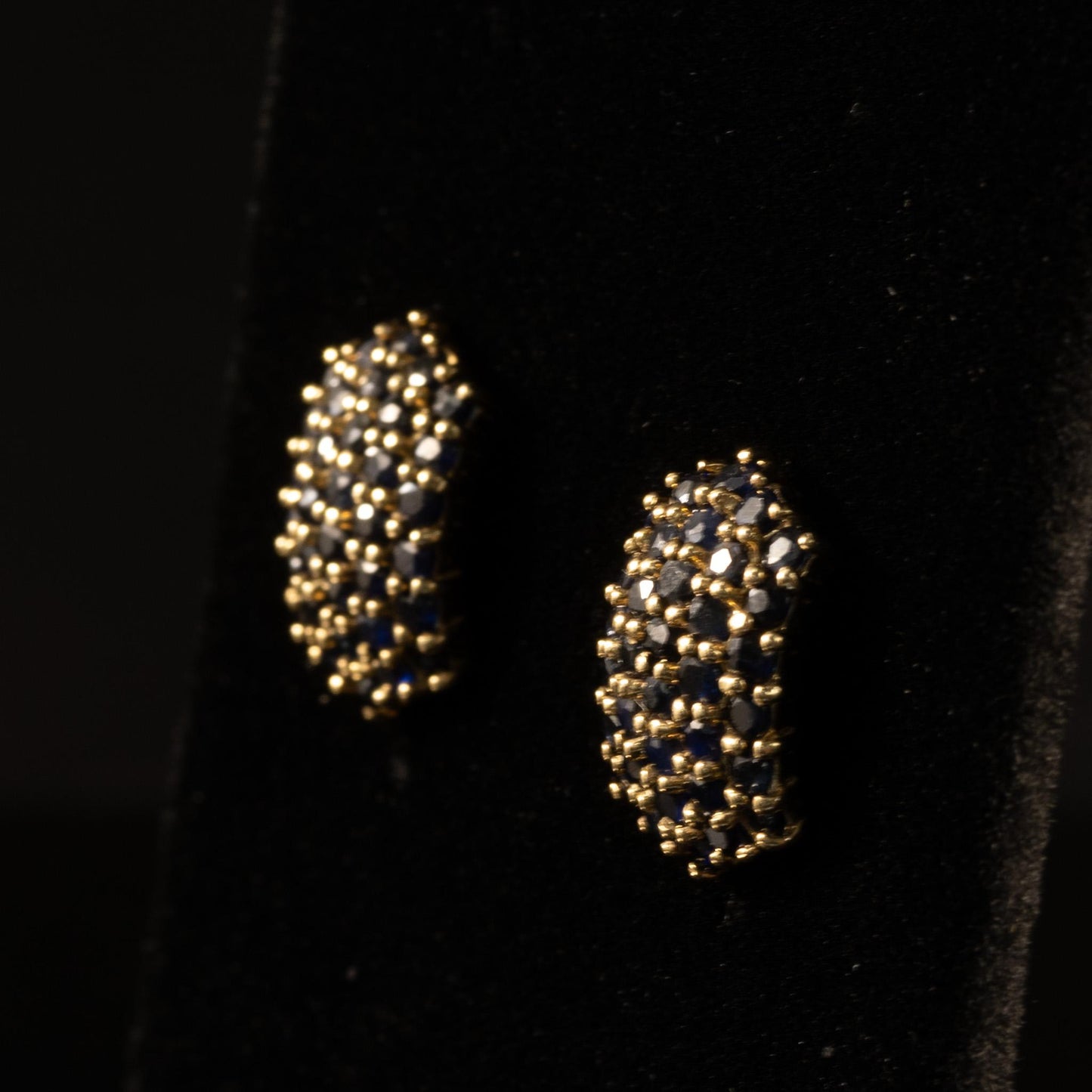 Blue Sapphire Pave Hexagon Yellow Gold Earrings