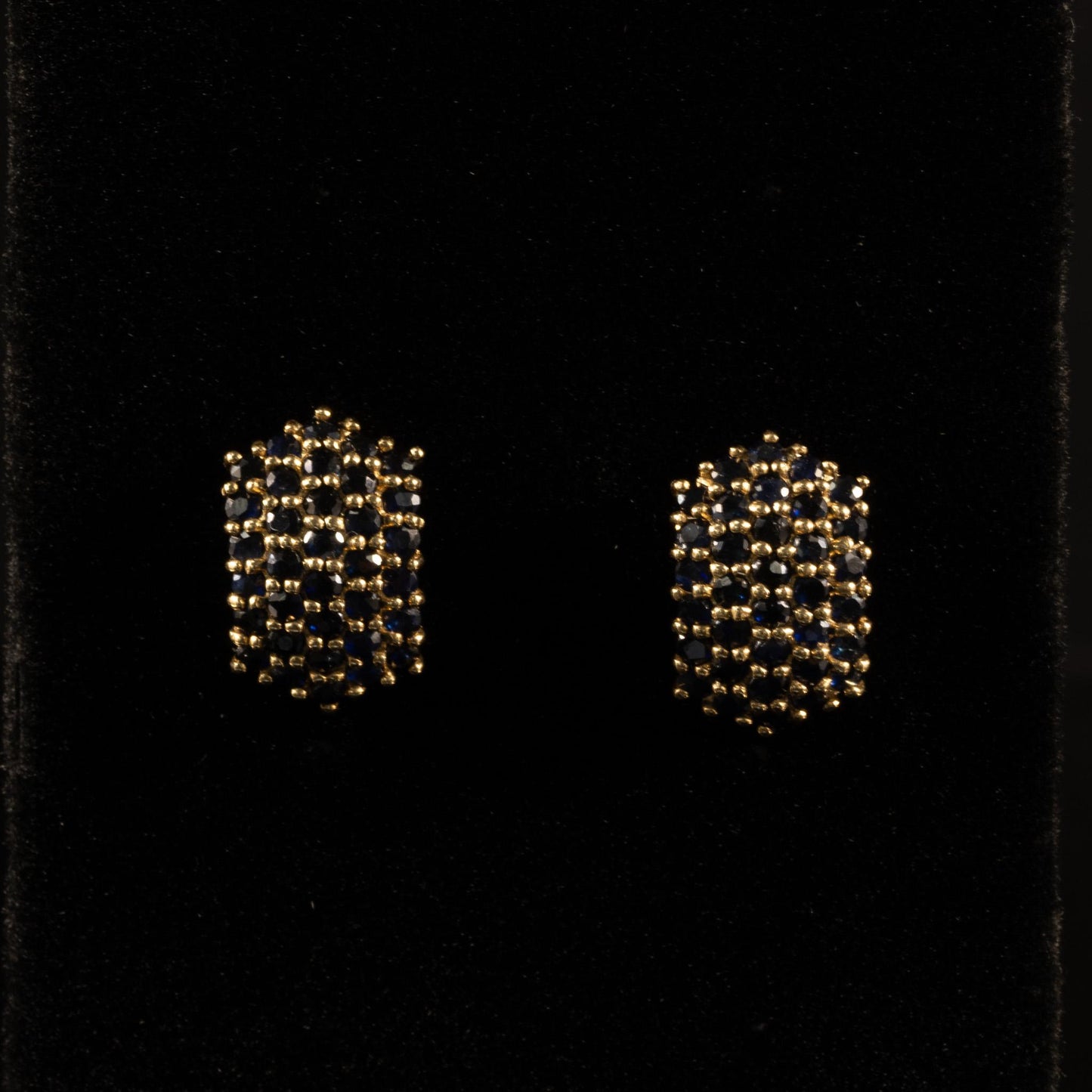 Blue Sapphire Pave Hexagon Yellow Gold Earrings