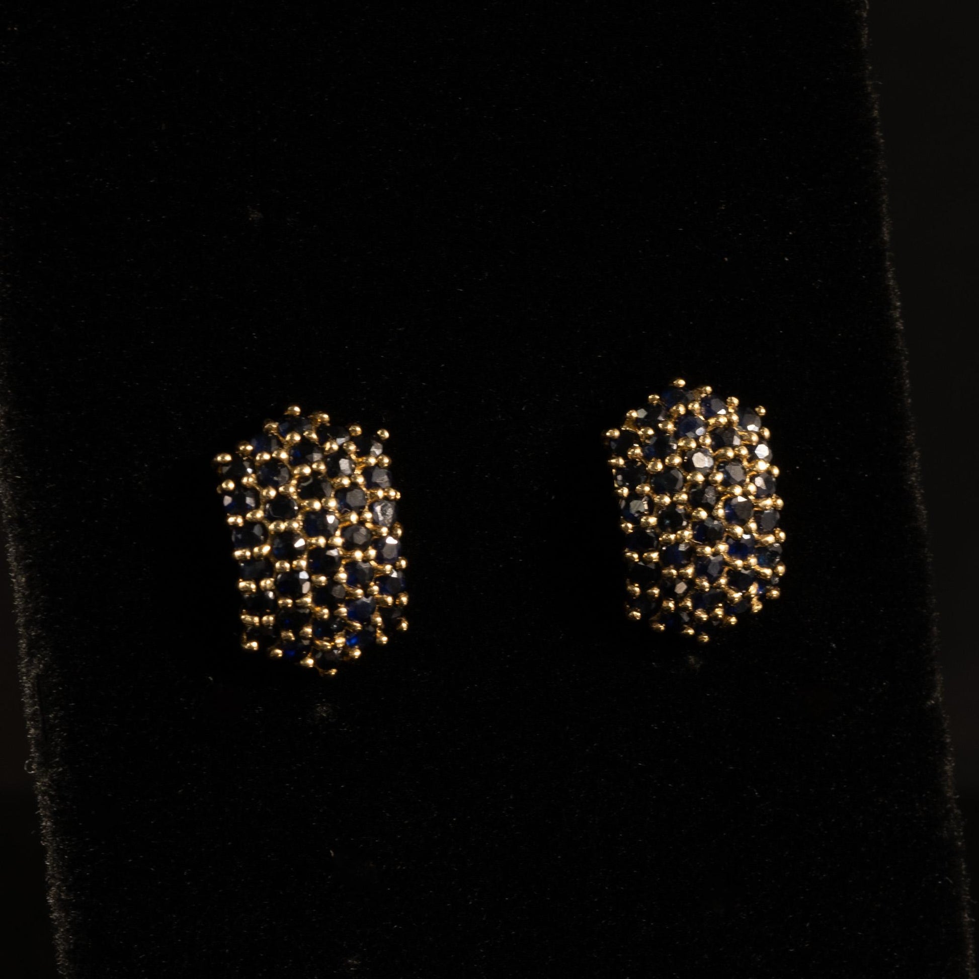 Blue Sapphire Pave Hexagon Yellow Gold Earrings