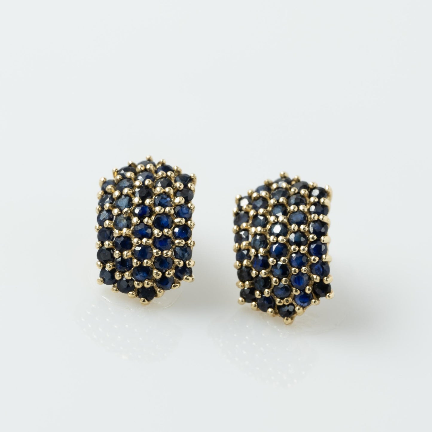 Blue Sapphire Pave Hexagon Yellow Gold Earrings