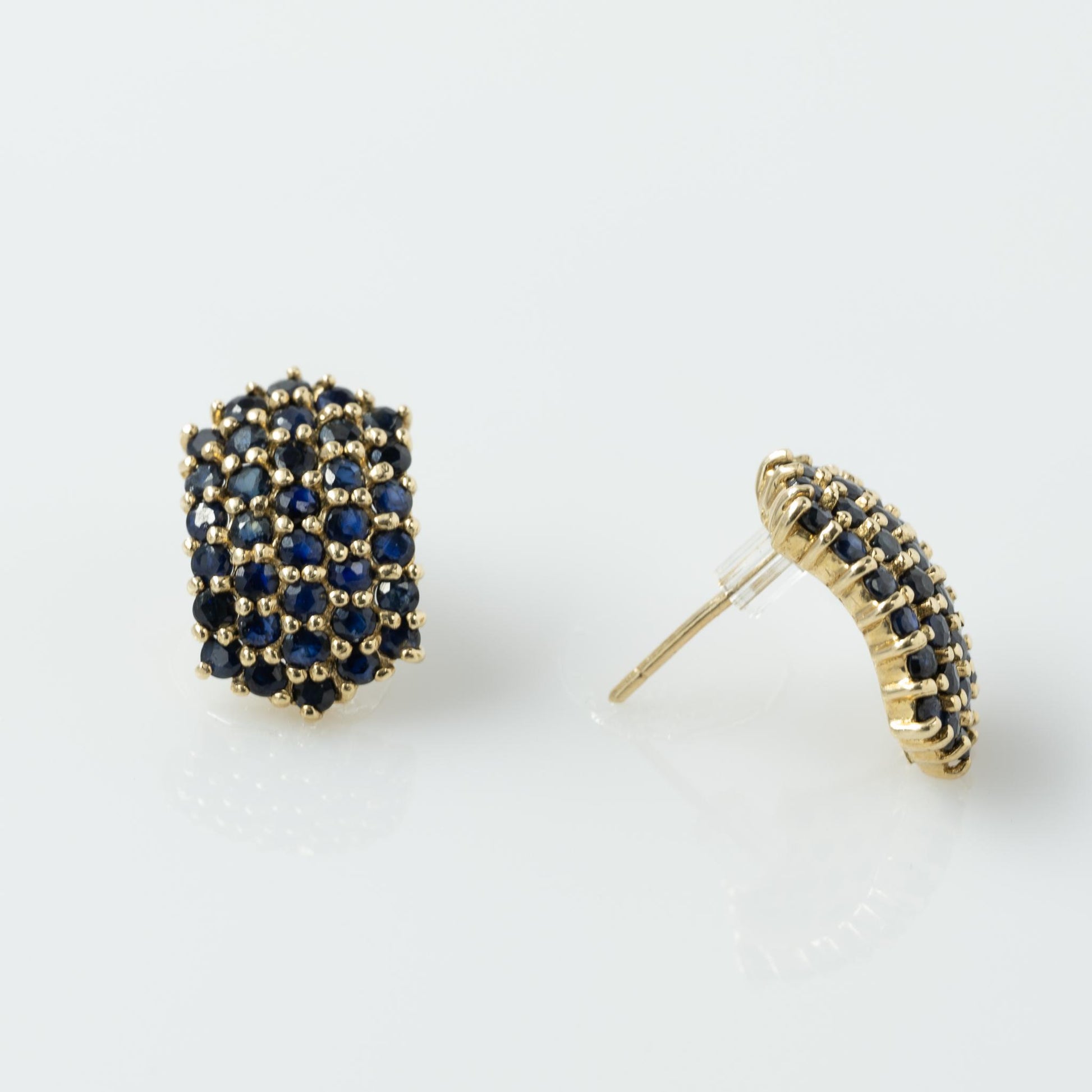 Blue Sapphire Pave Hexagon Yellow Gold Earrings