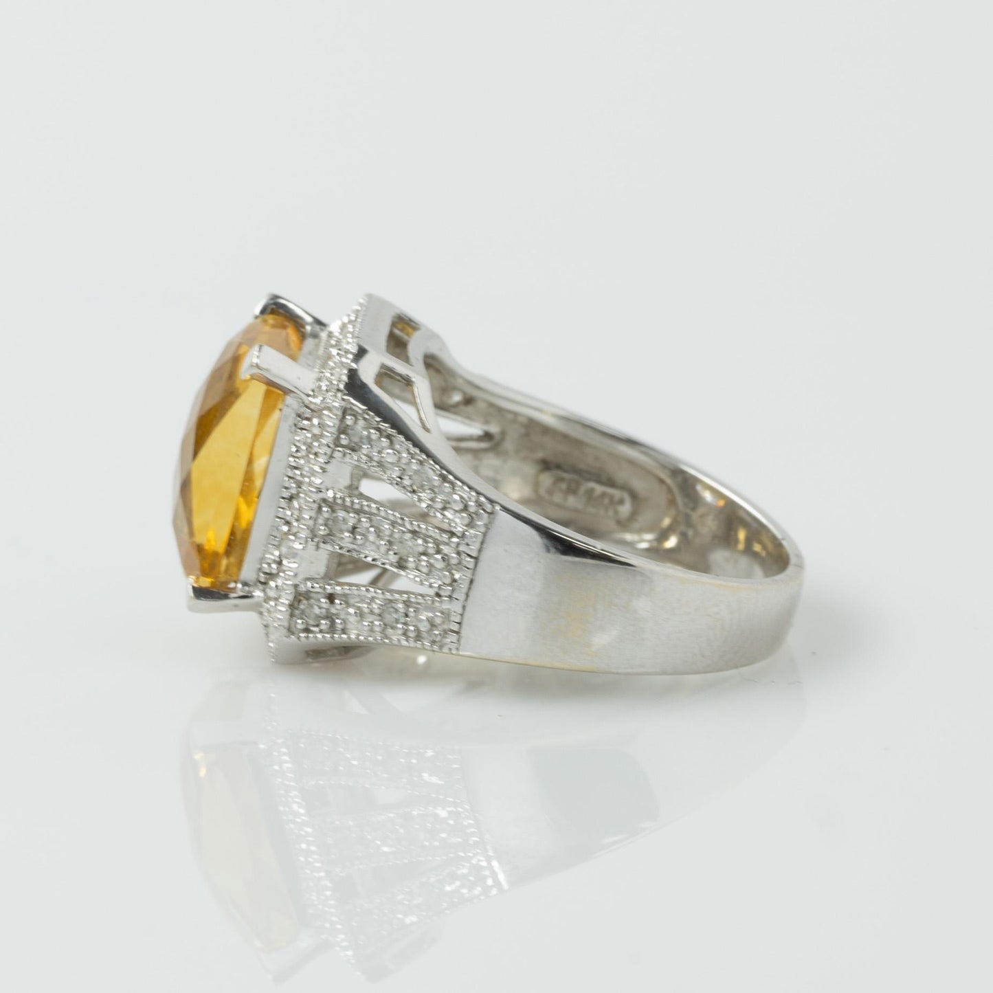 5ct Yellow Citrine & Diamond Halo 14k White Gold Ring