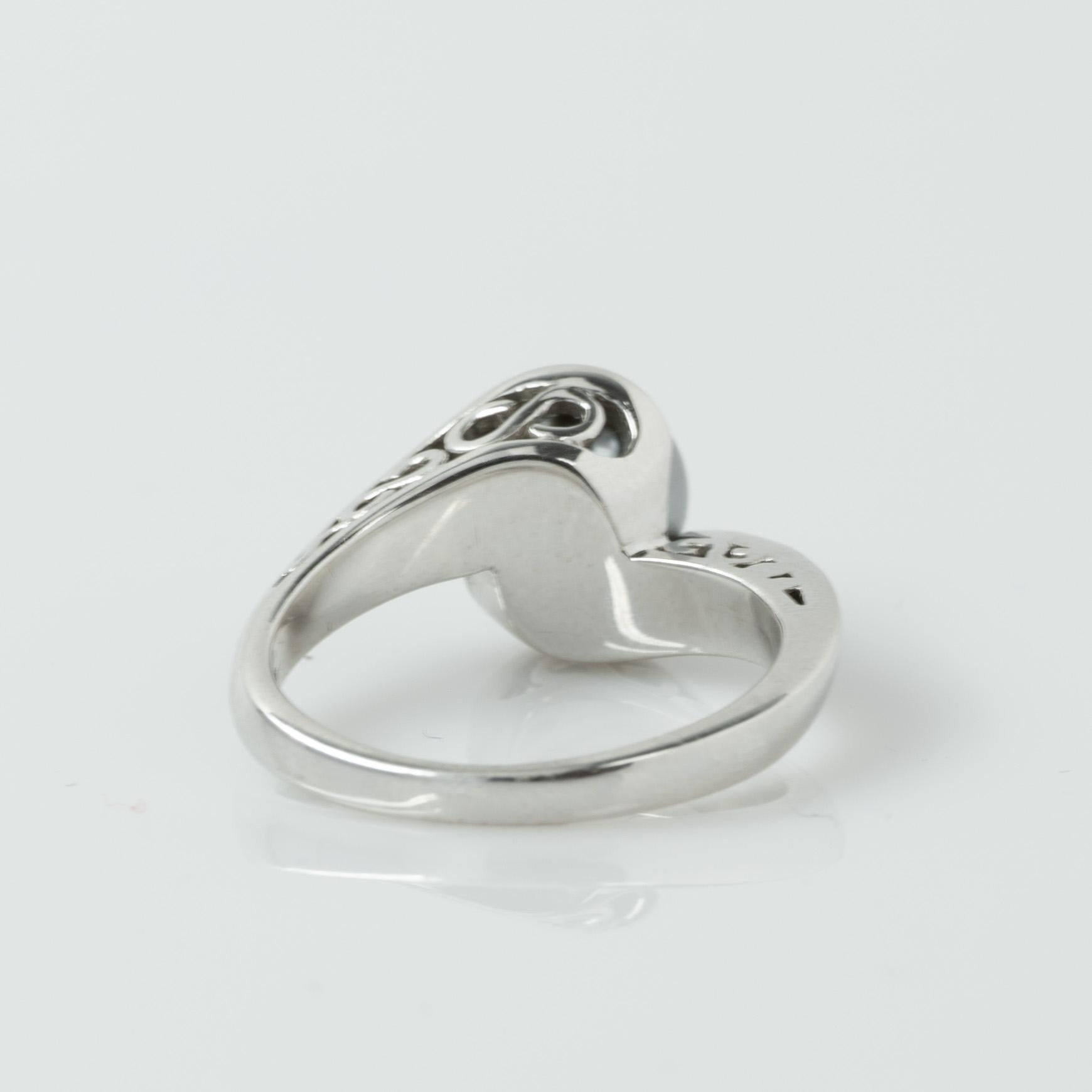 Black Pearl Bypass Infinity Motif 14k White Gold Ring