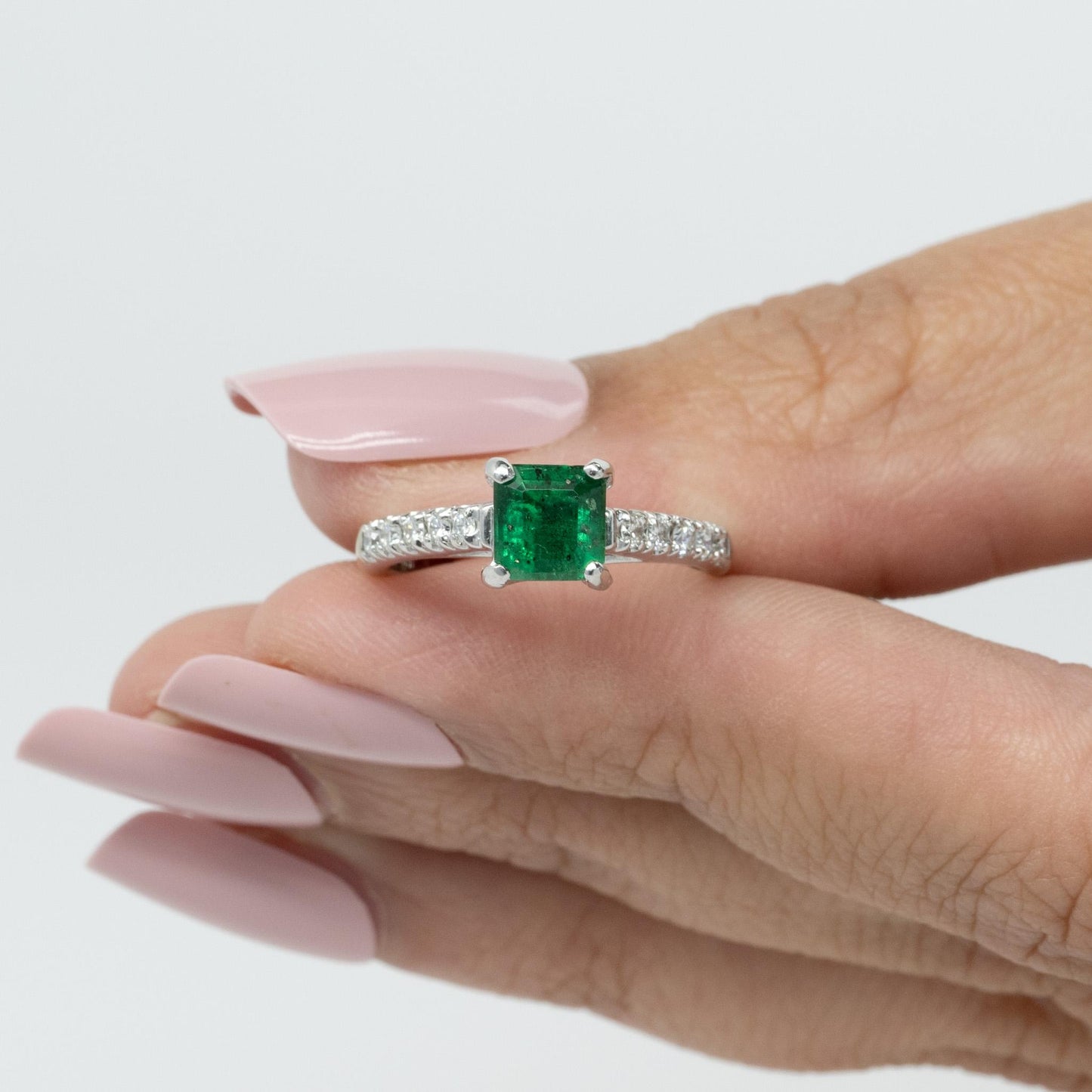 GIA F2 1.41ct Emerald and Diamond 14k White Gold Ring