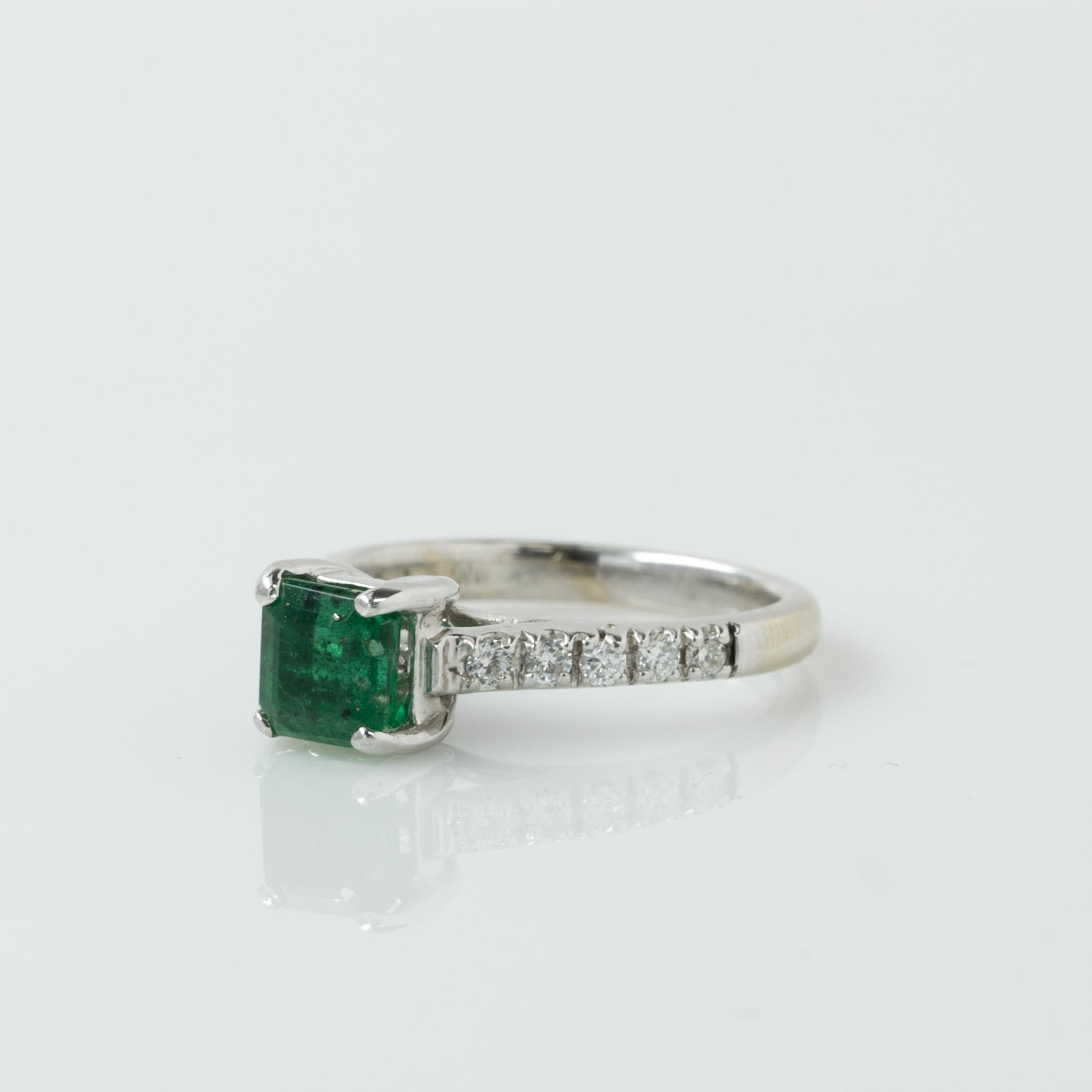 GIA F2 1.41ct Emerald and Diamond 14k White Gold Ring