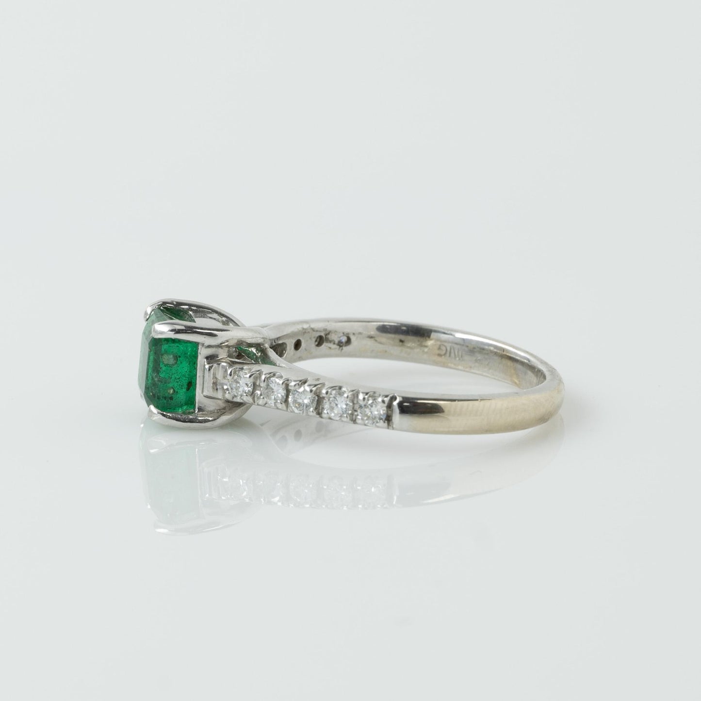 GIA F2 1.41ct Emerald and Diamond 14k White Gold Ring