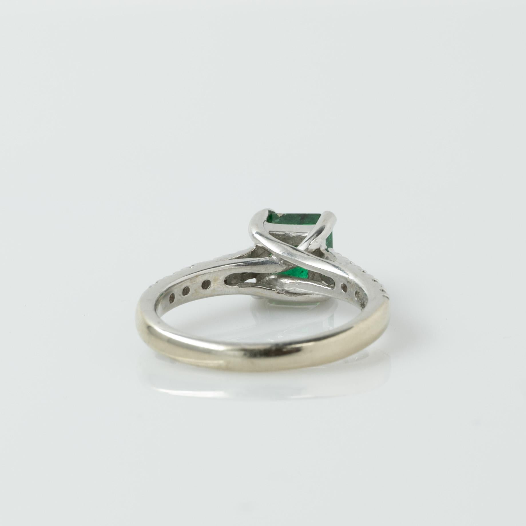 GIA F2 1.41ct Emerald and Diamond 14k White Gold Ring