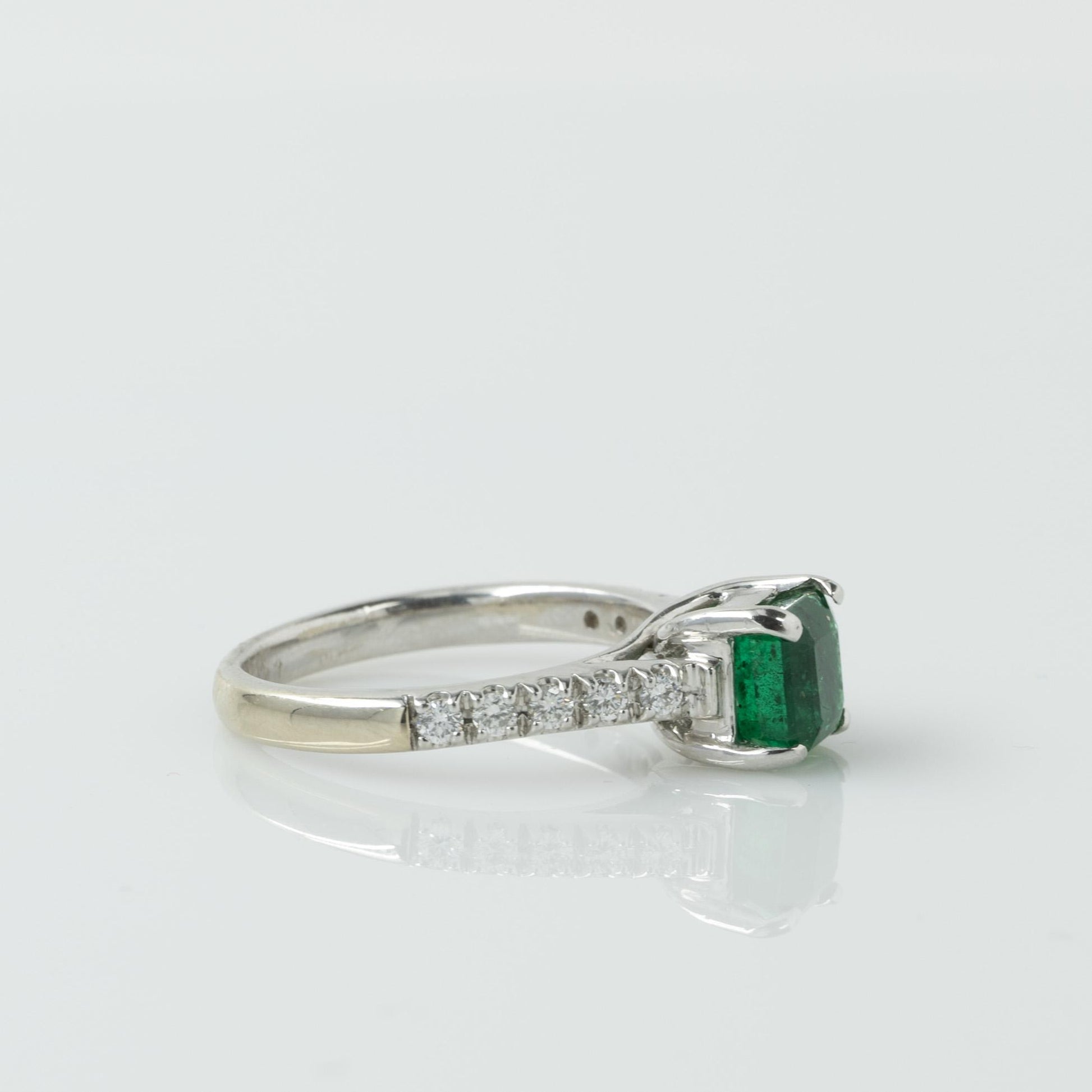 GIA F2 1.41ct Emerald and Diamond 14k White Gold Ring