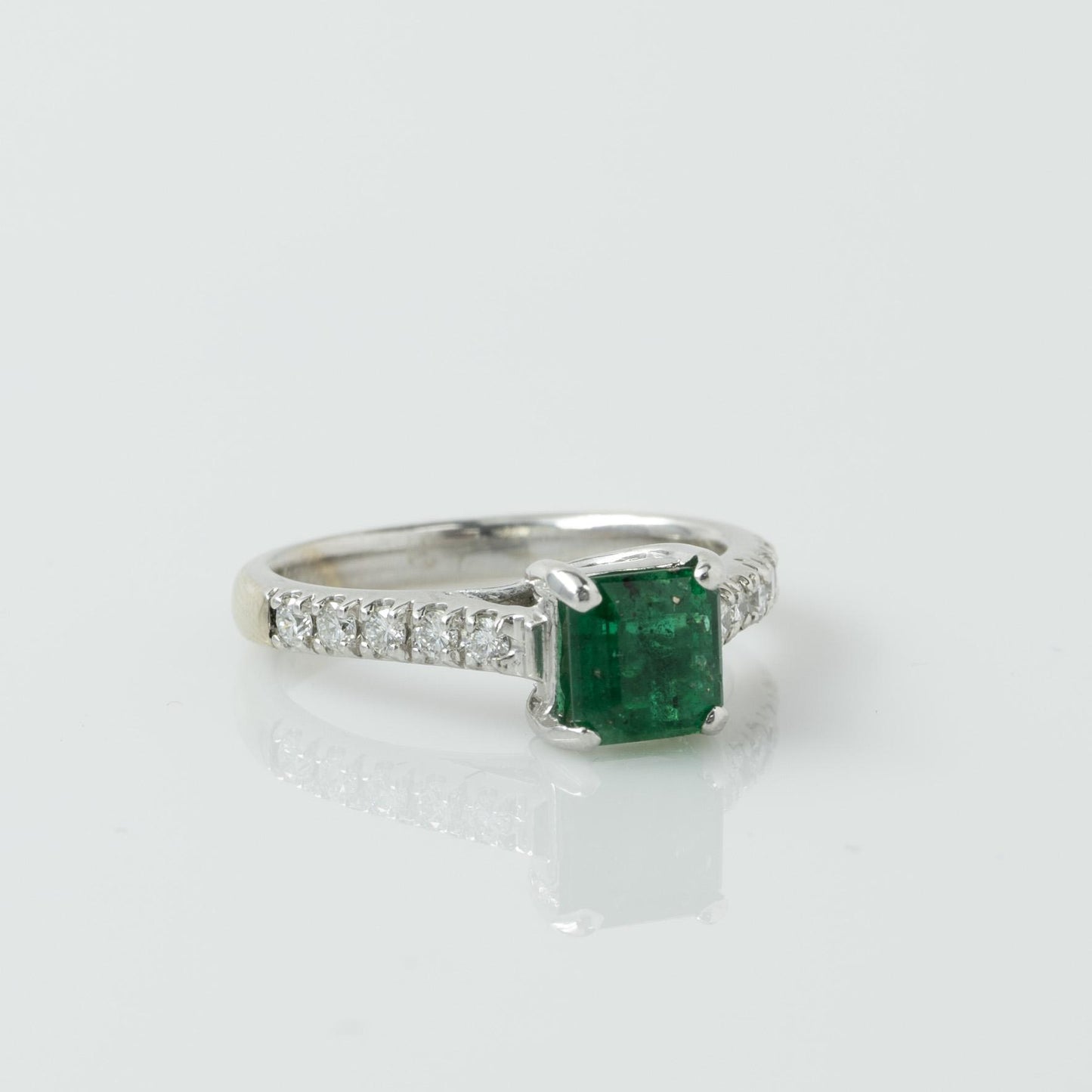 GIA F2 1.41ct Emerald and Diamond 14k White Gold Ring