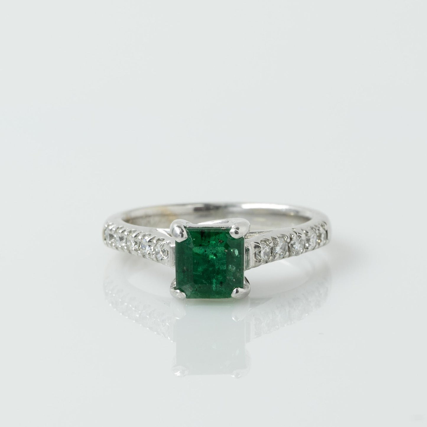 GIA F2 1.41ct Emerald and Diamond 14k White Gold Ring