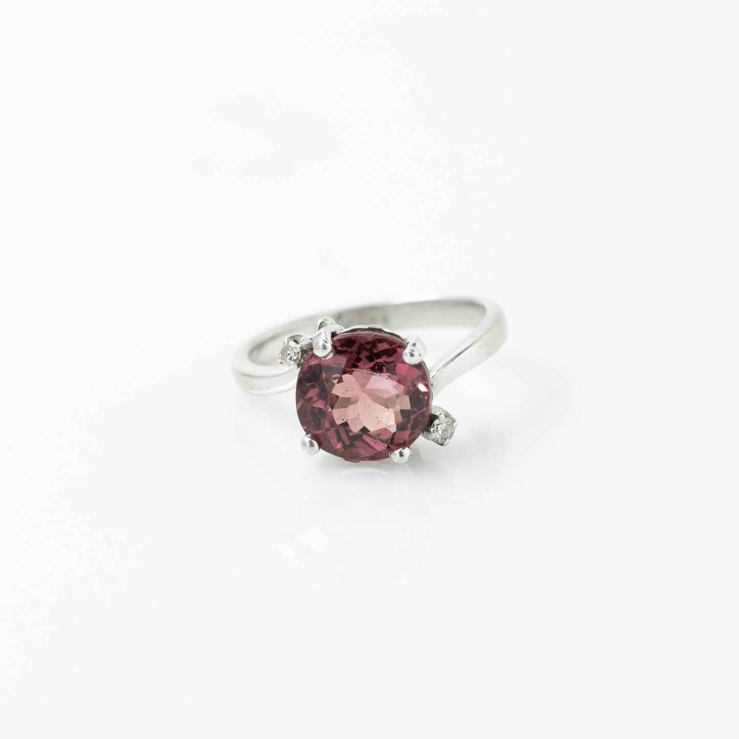 Vintage 2.59ct Pink Tourmaline & Diamond 14k White Gold Ring