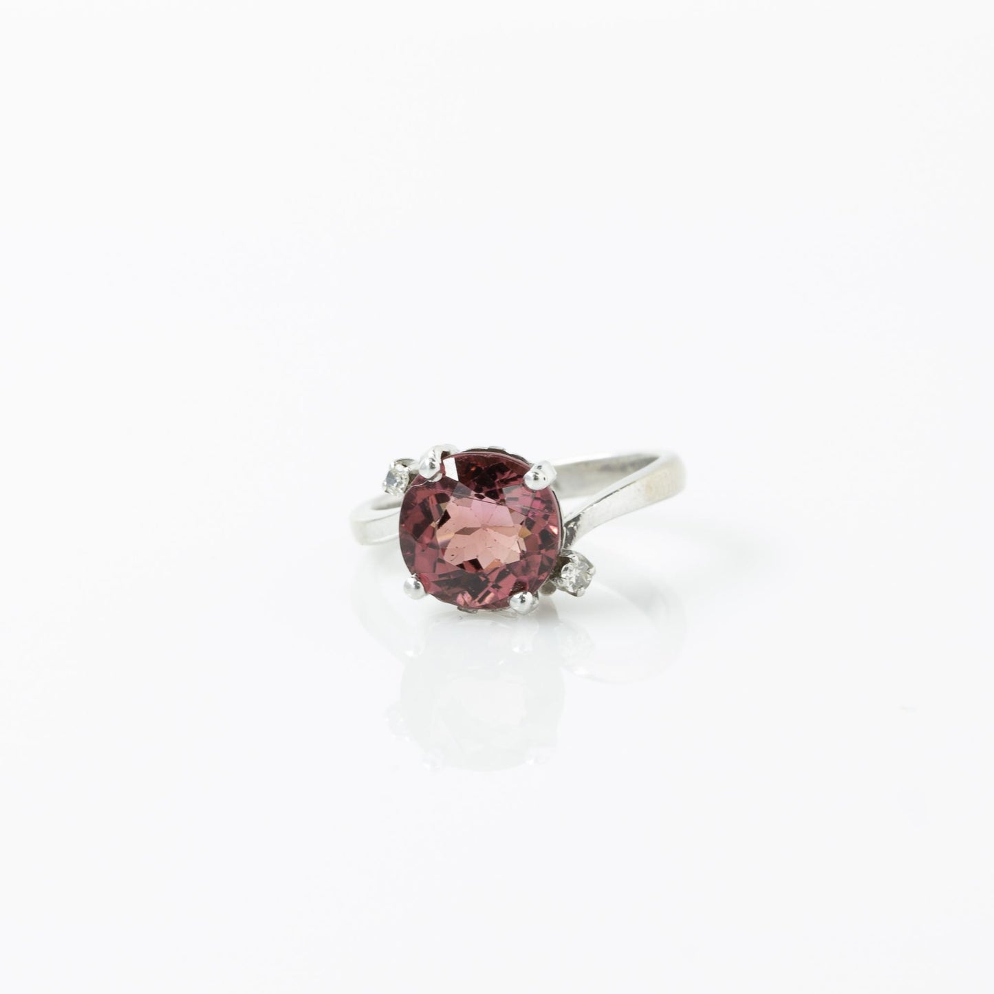 Vintage 2.59ct Pink Tourmaline & Diamond 14k White Gold Ring