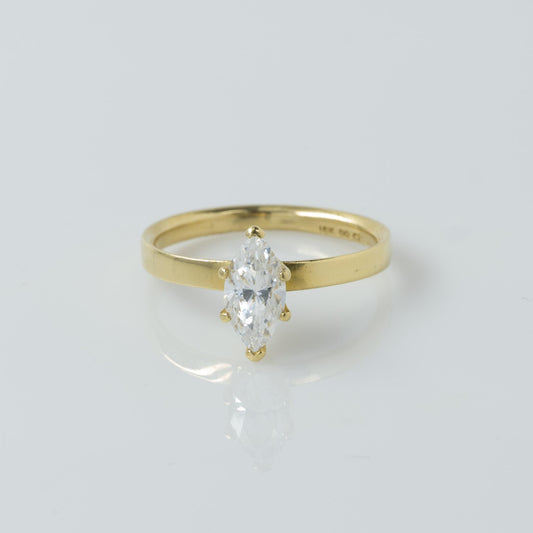 18K Gold 1.5ct Marquise CZ Solitaire Engagement Ring