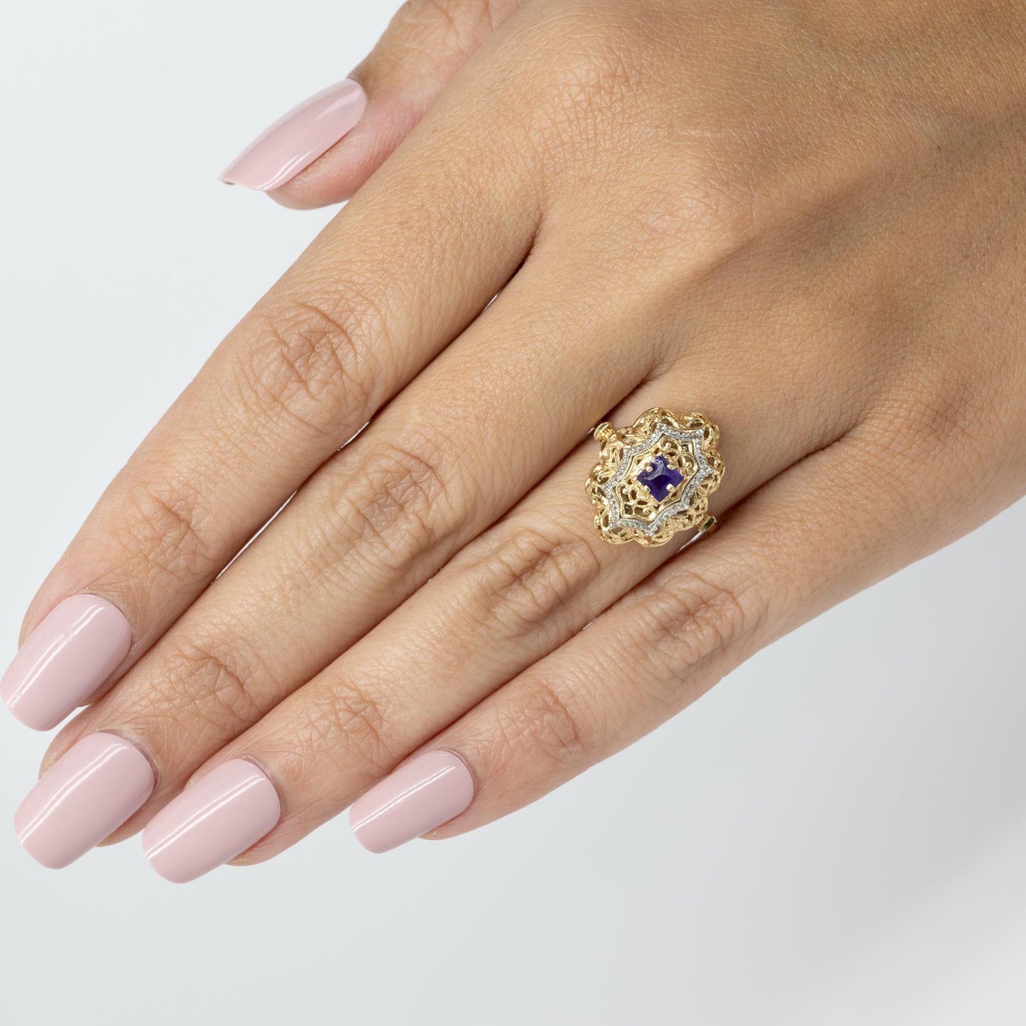 Amethyst Filigree 14k Gold Ring