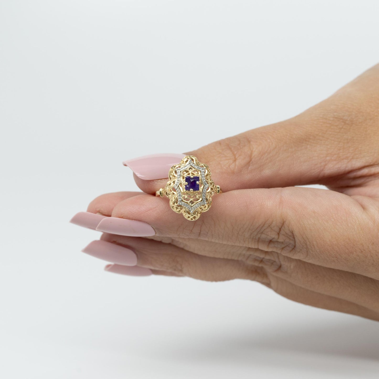 Amethyst Filigree 14k Gold Ring