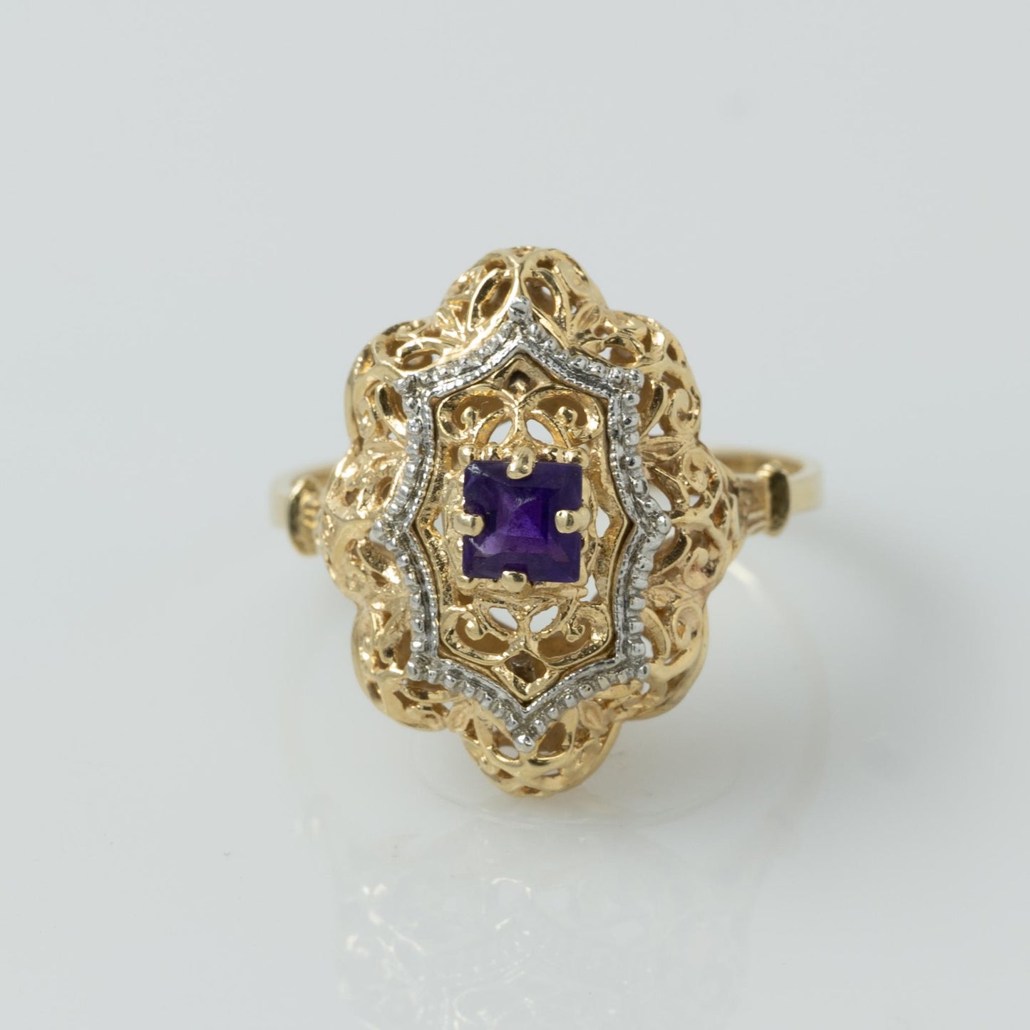 Amethyst Filigree 14k Gold Ring