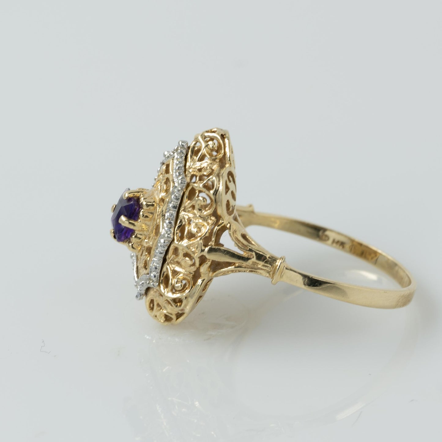 Amethyst Filigree 14k Gold Ring