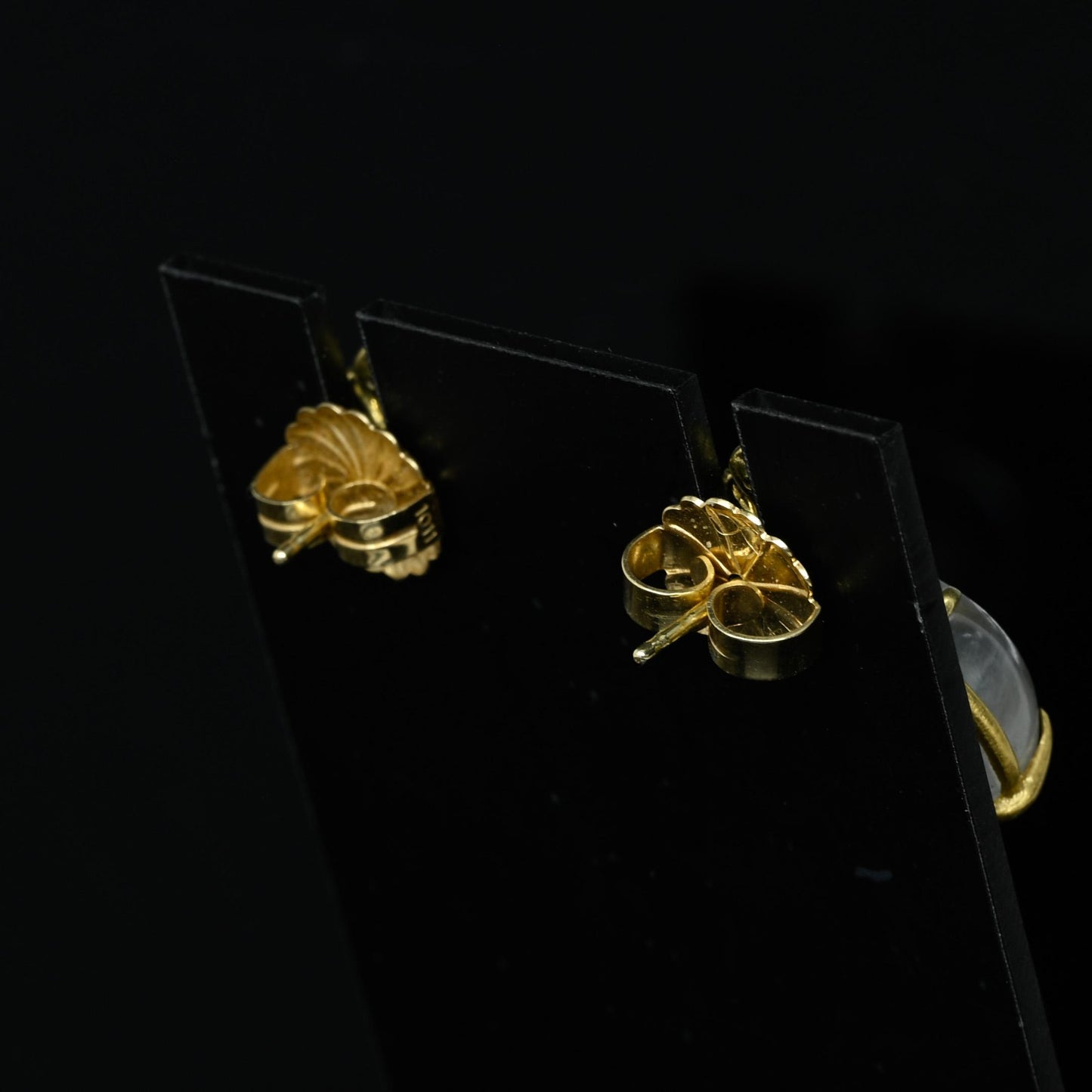 Moonstone Diamond Flower 22k Yellow Gold Earrings