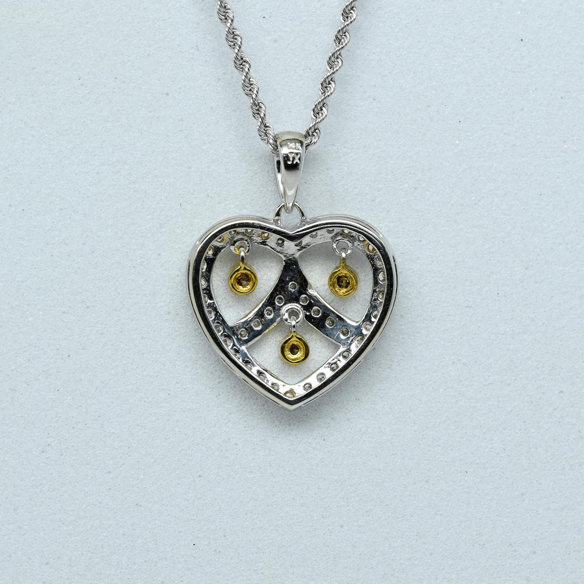 0.45ctw Diamond Heart Pendant w Yellow Diamond Dangle 14k Gold Rope Necklace