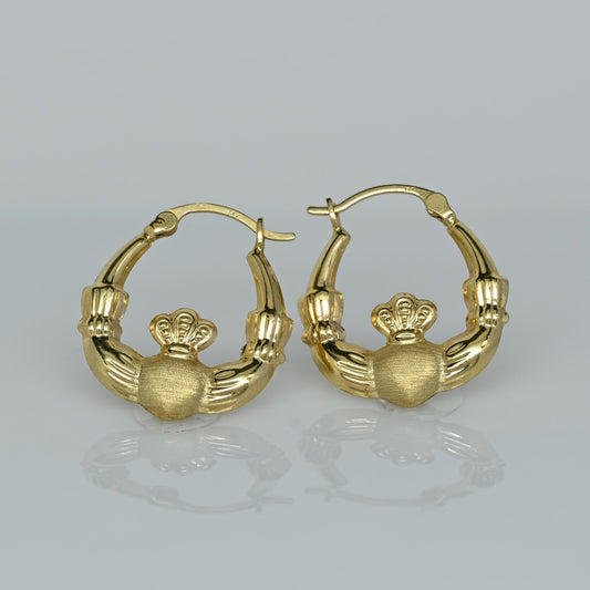 Claddagh 14k Yellow Gold Hoop Earrings