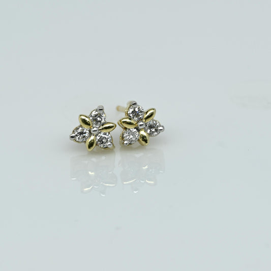 Six Diamond Triangle 14k Gold Stud Earrings