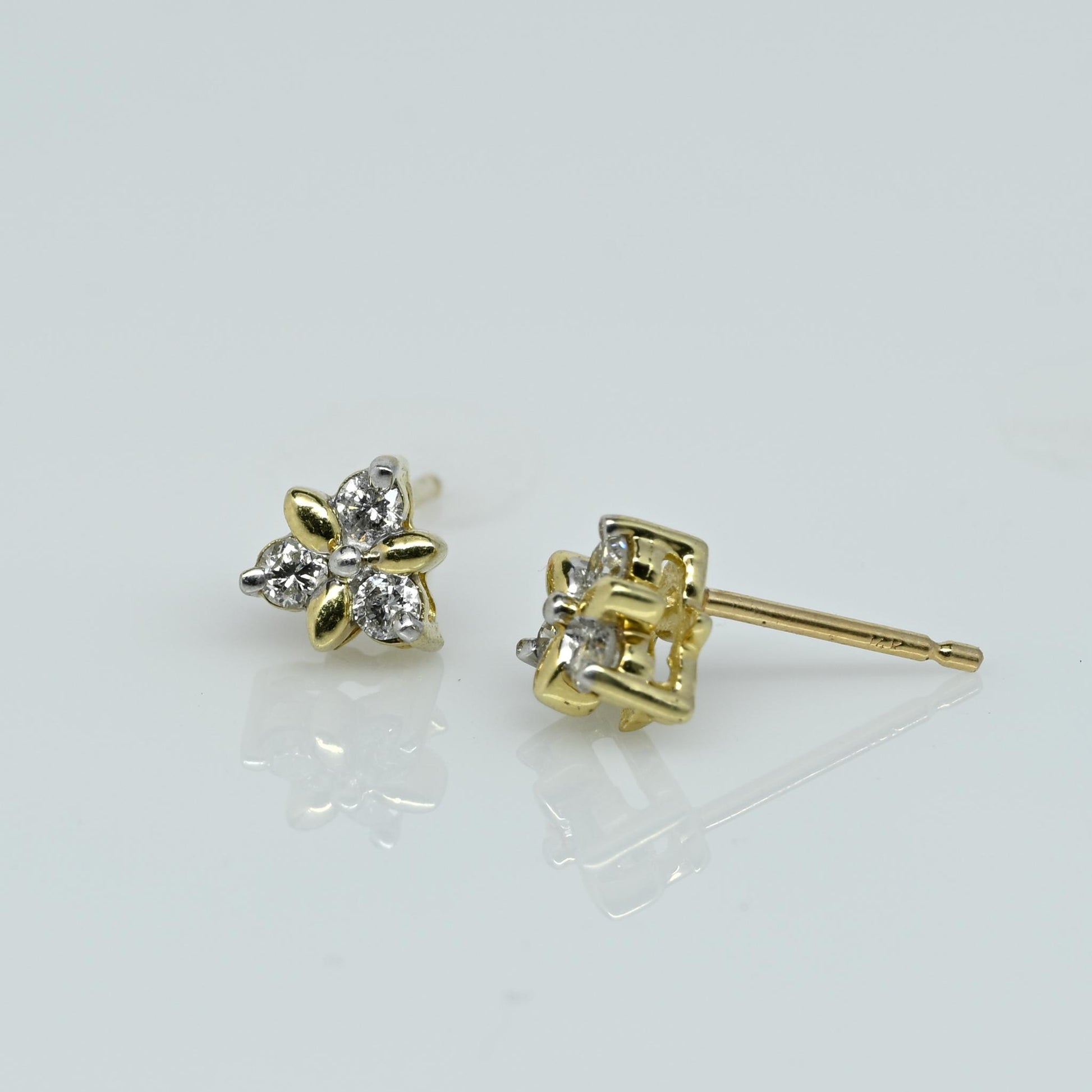 Six Diamond Triangle 14k Gold Stud Earrings