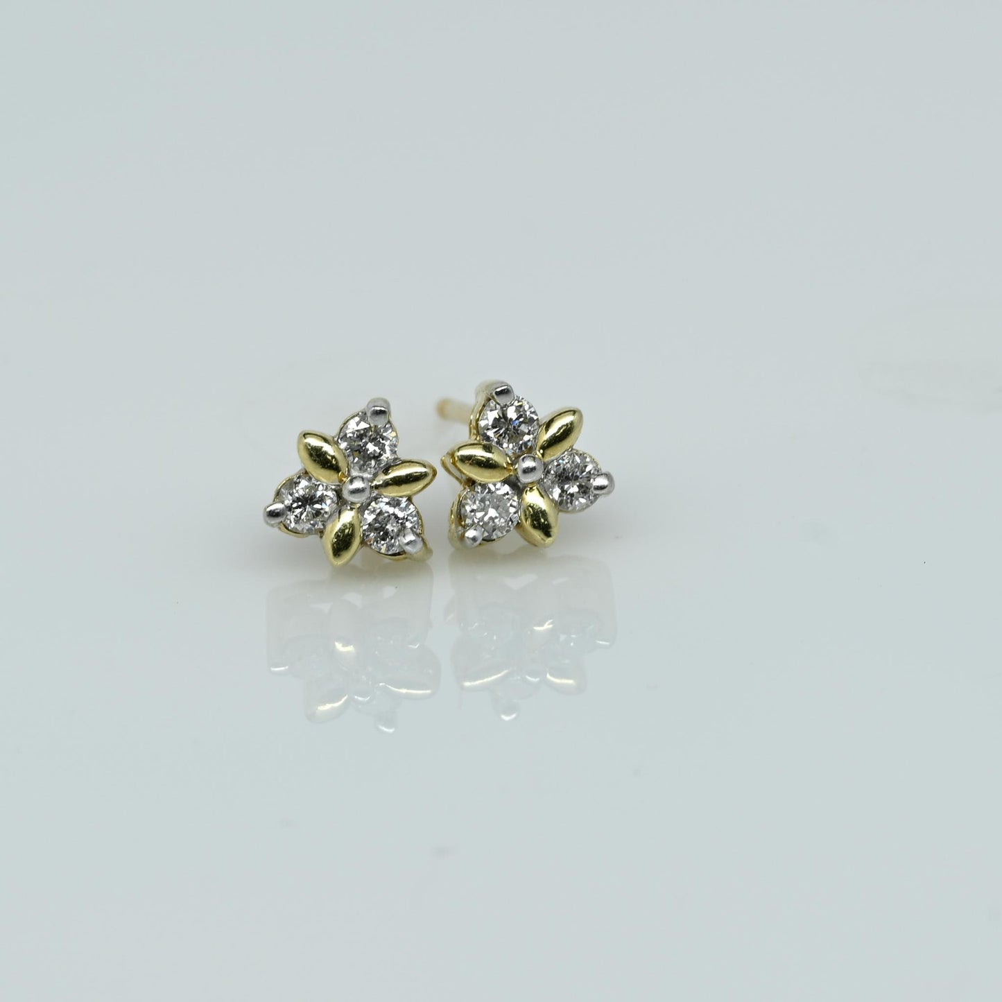 Six Diamond Triangle 14k Gold Stud Earrings