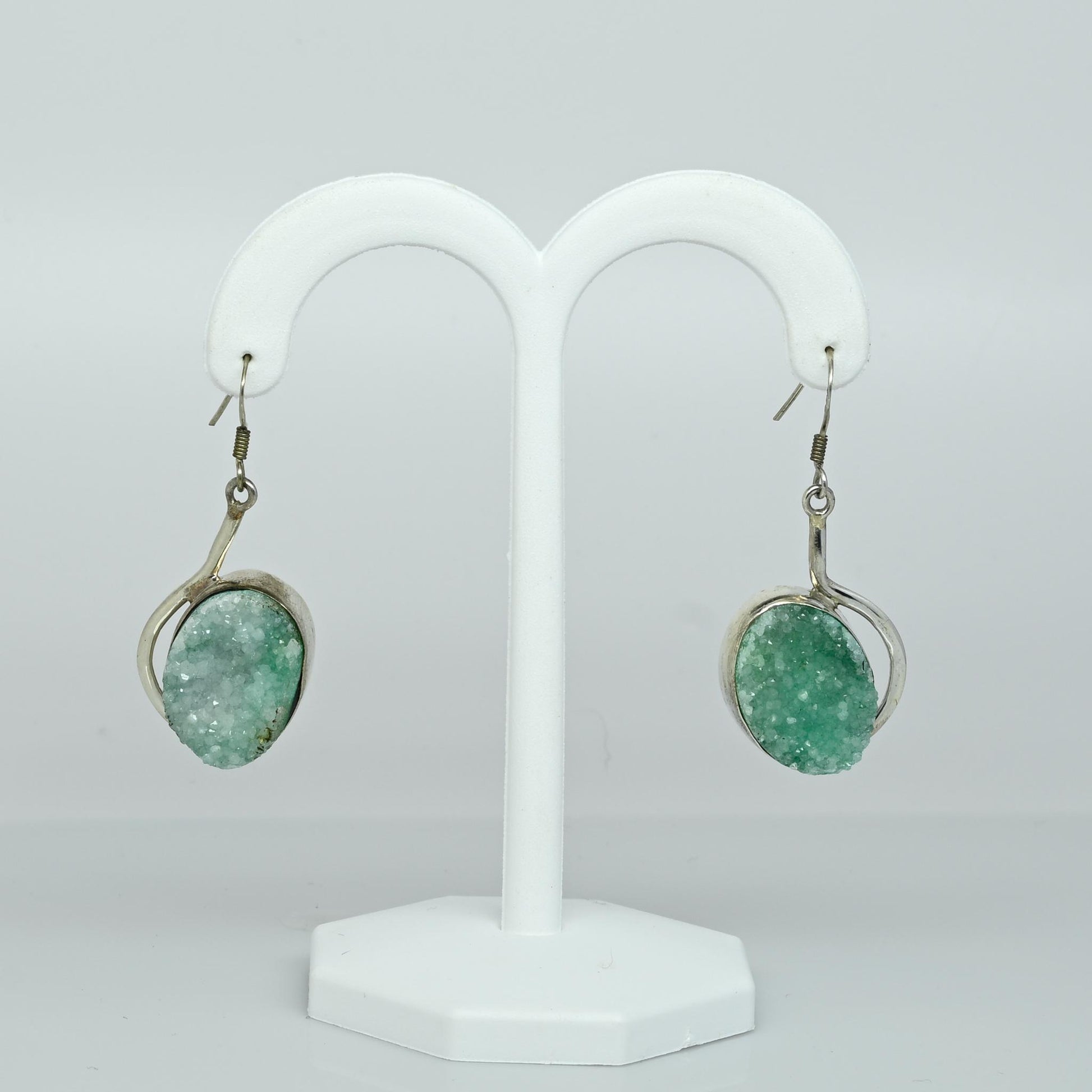 Green Druzy Quartz Sterling Silver Dangle Earrings