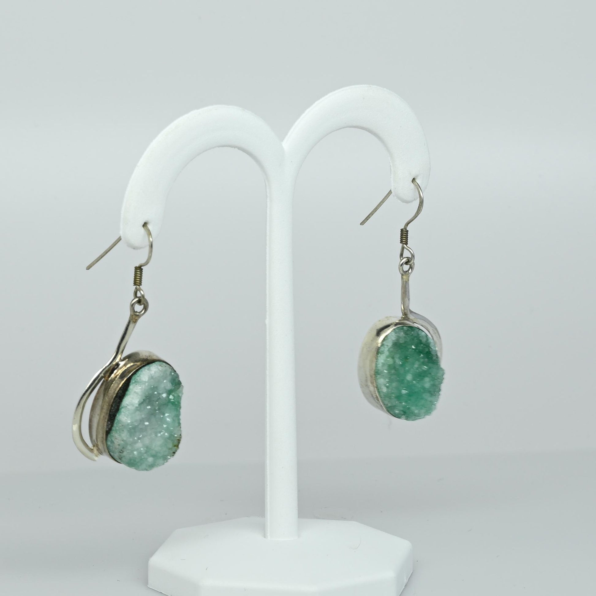 Green Druzy Quartz Sterling Silver Dangle Earrings