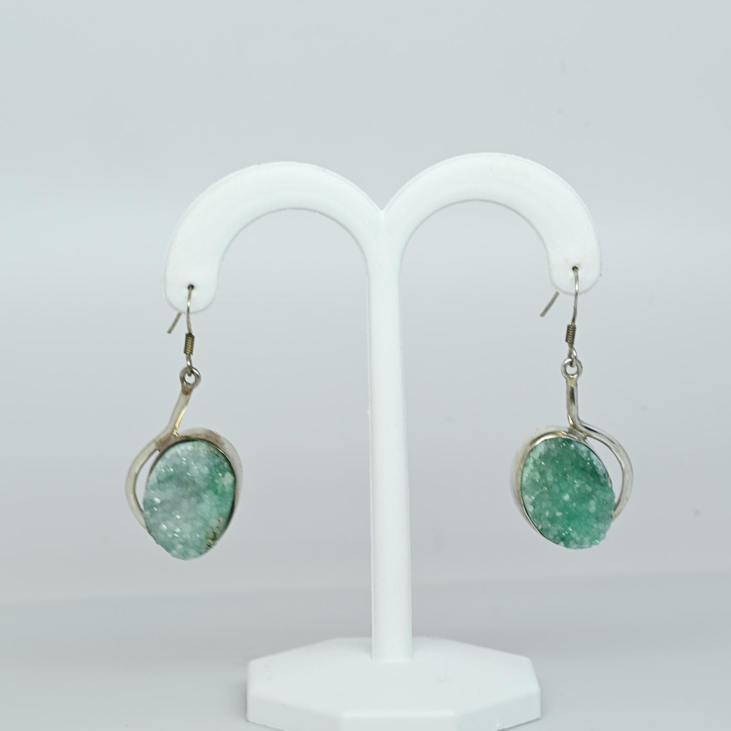 Green Druzy Quartz Sterling Silver Dangle Earrings