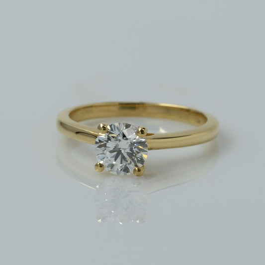 New 1 Carat Round Brilliant Lab Diamond 4 Prong 14k Yellow Gold Solitaire Ring