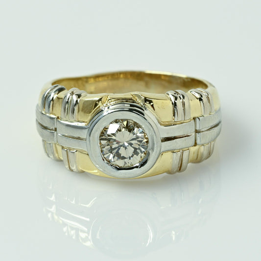 1 Carat Champagne Round Brilliant Bezel Set Two Tone 10K Gold Ring