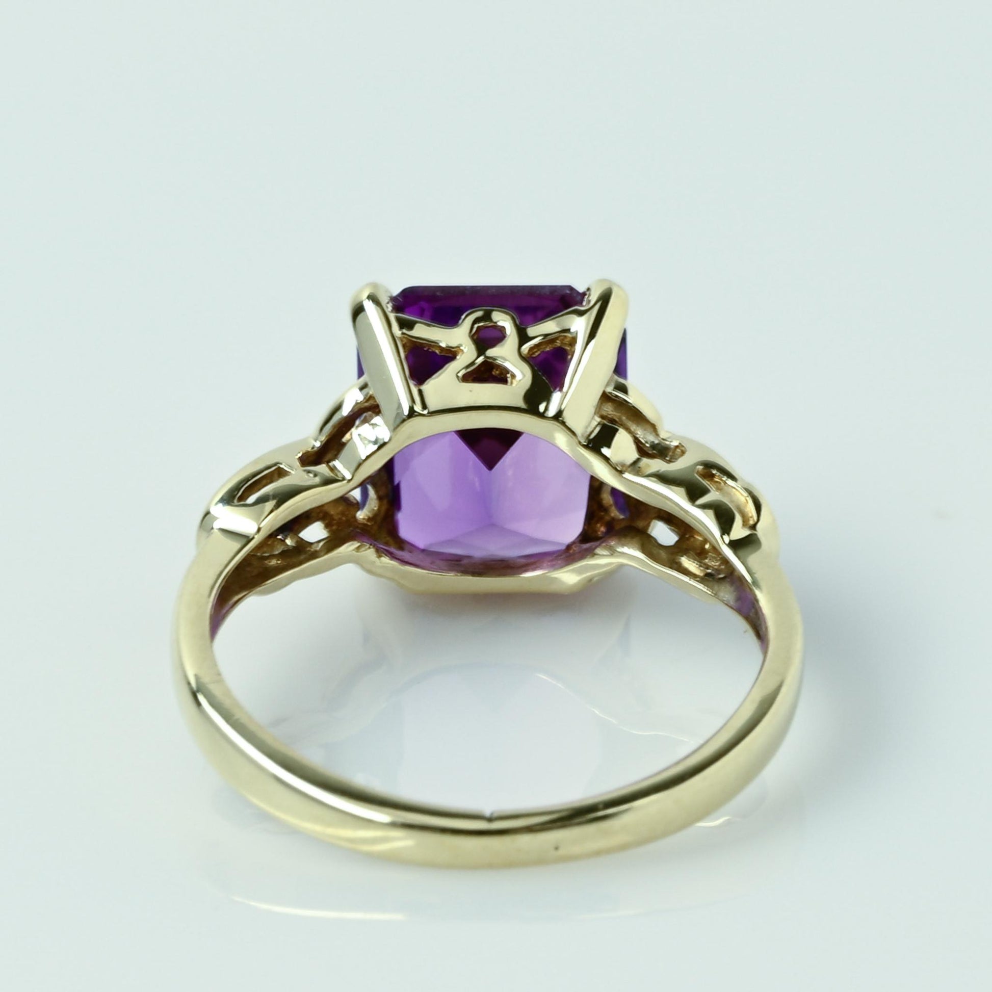 Amethyst Radiant Cut Yellow Gold Solitaire Ring