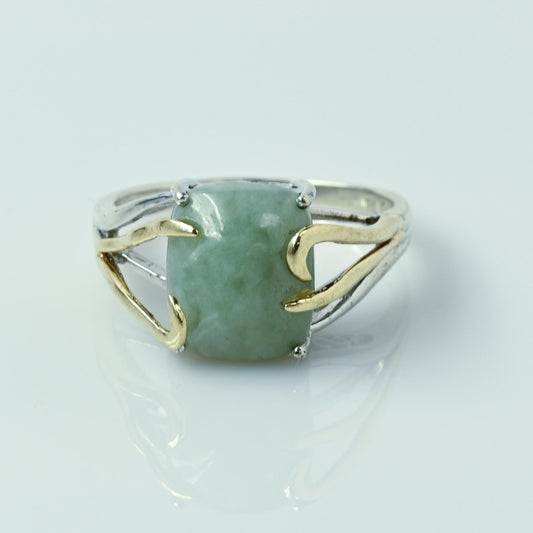 Jade 14k Gold and Silver Split Shank Ring