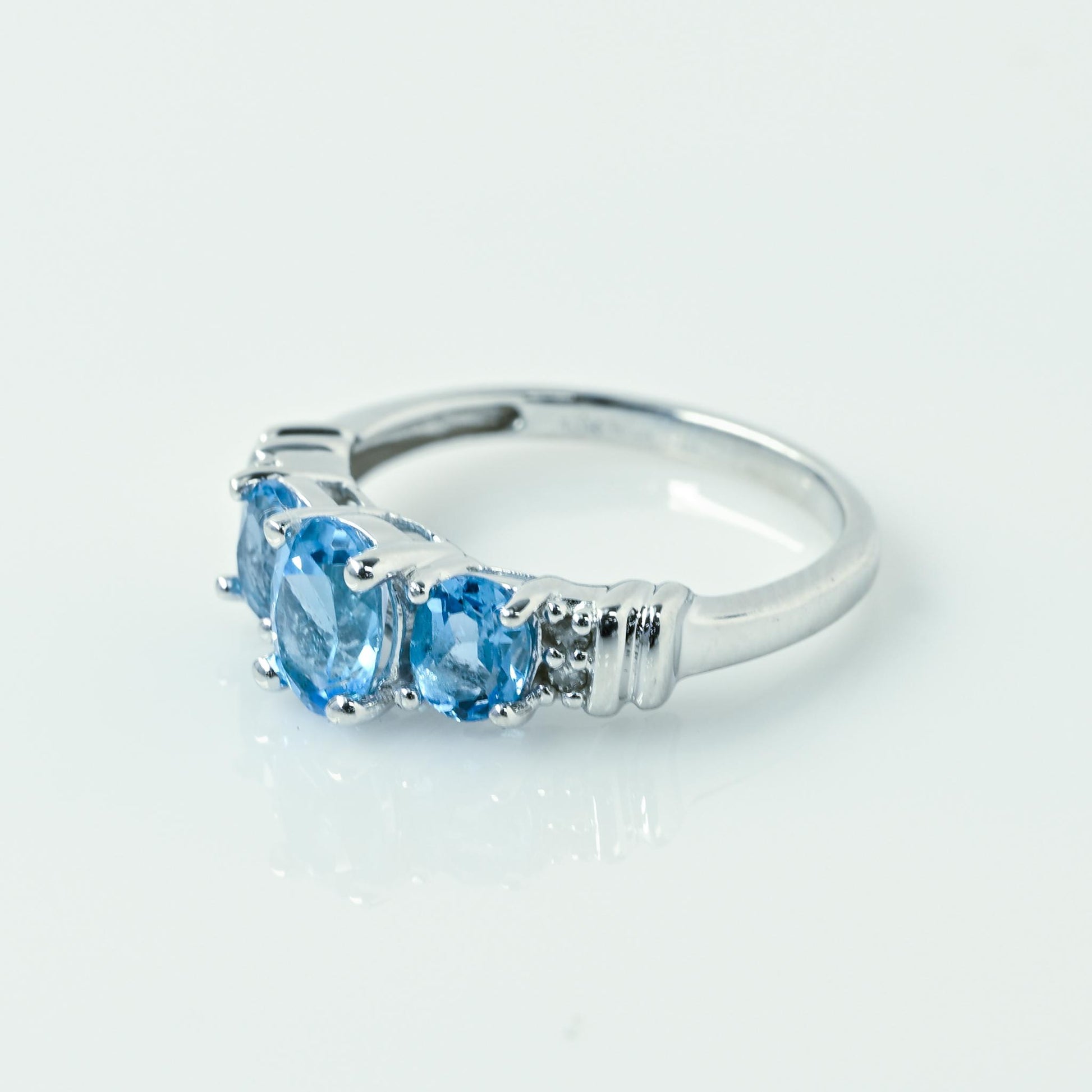 Blue Topaz 3 Stone Diamond Accent 10k White Gold Ring