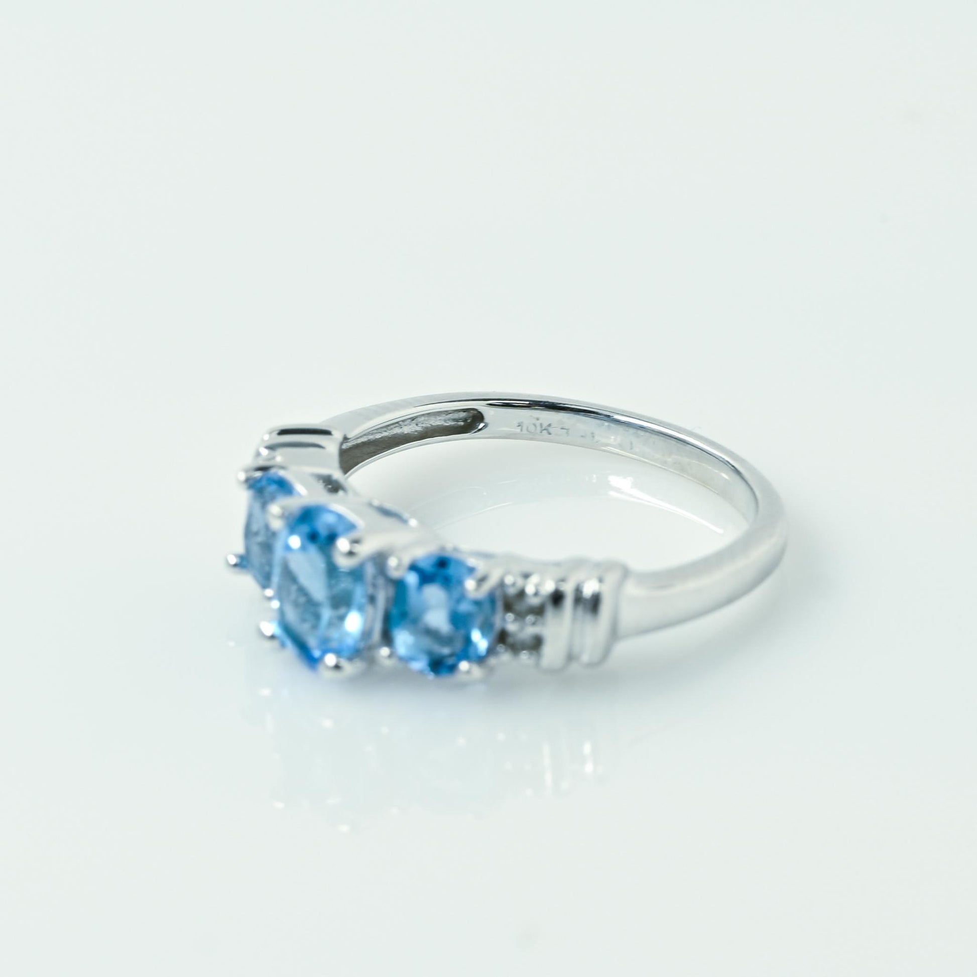 Blue Topaz 3 Stone Diamond Accent 10k White Gold Ring