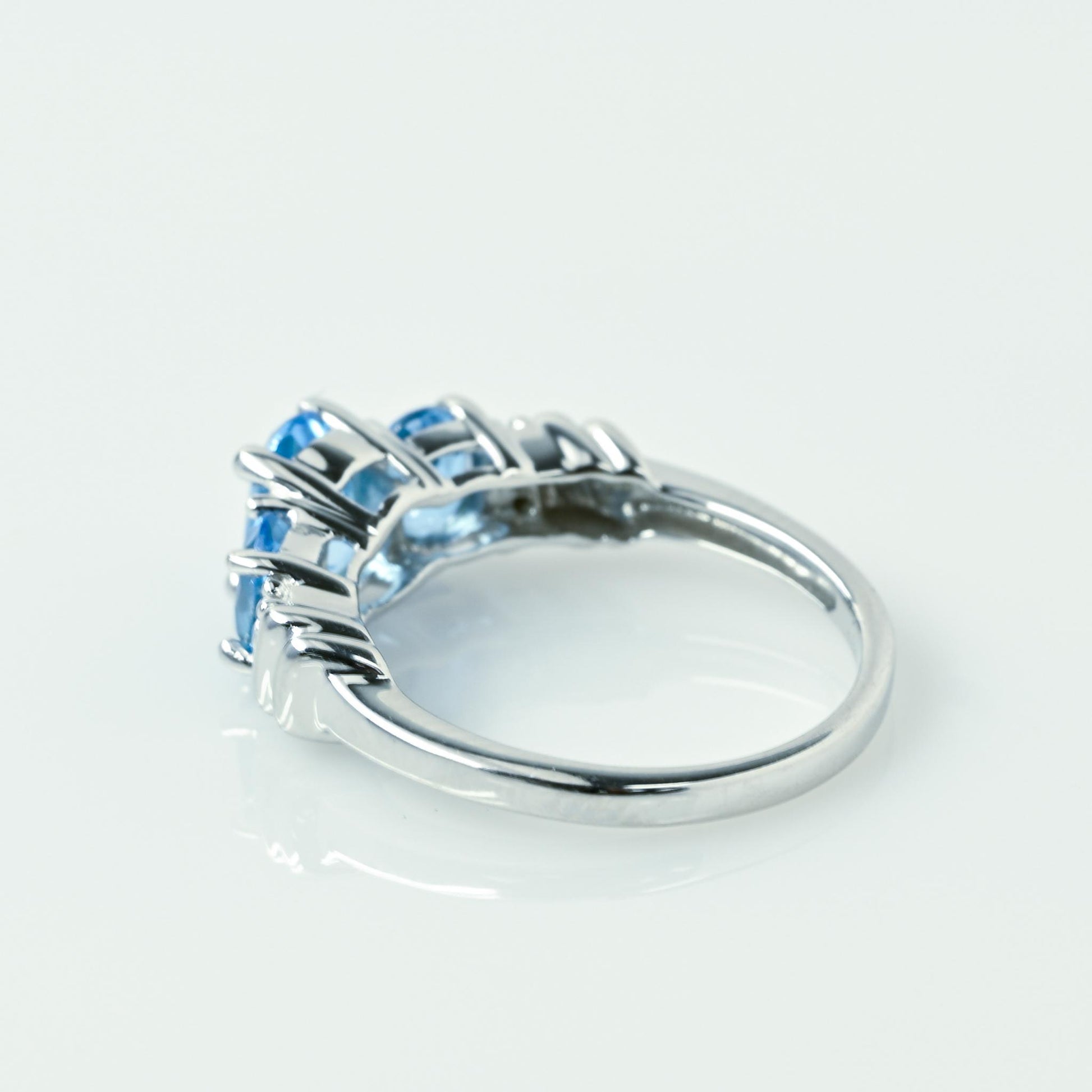 Blue Topaz 3 Stone Diamond Accent 10k White Gold Ring