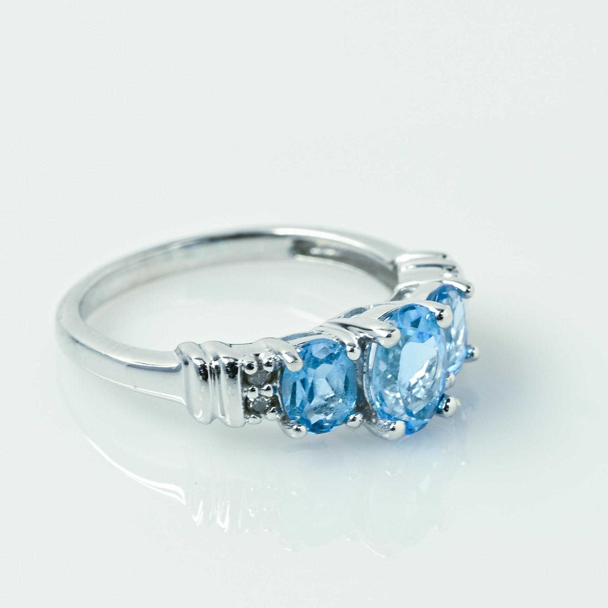 Blue Topaz 3 Stone Diamond Accent 10k White Gold Ring