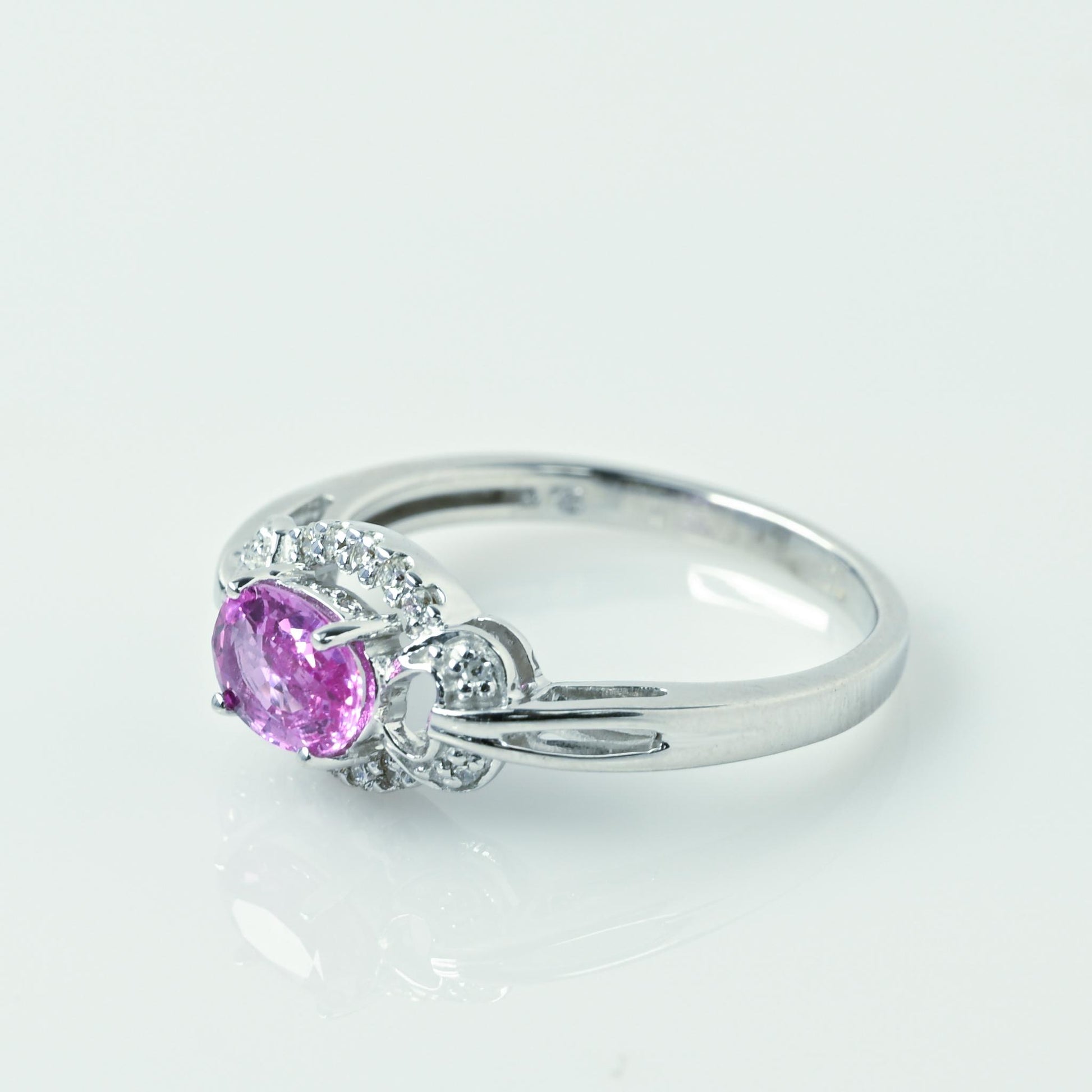 Pink Sapphire Oval & Diamond East-West Set 18k White Gold Ring