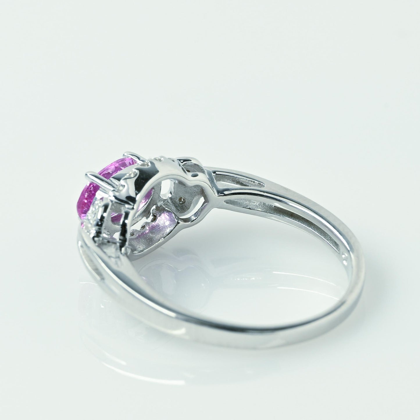 Pink Sapphire Oval & Diamond East-West Set 18k White Gold Ring